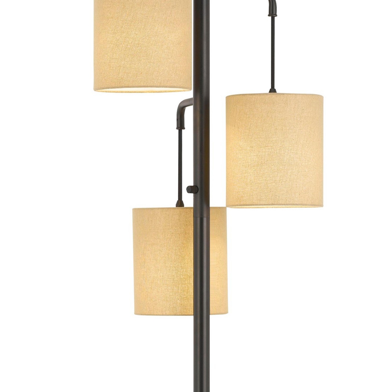 3 Light Lantern Design Metal Floor Lamp With Fabric Shades, Black And Beige- Saltoro Sherpi
