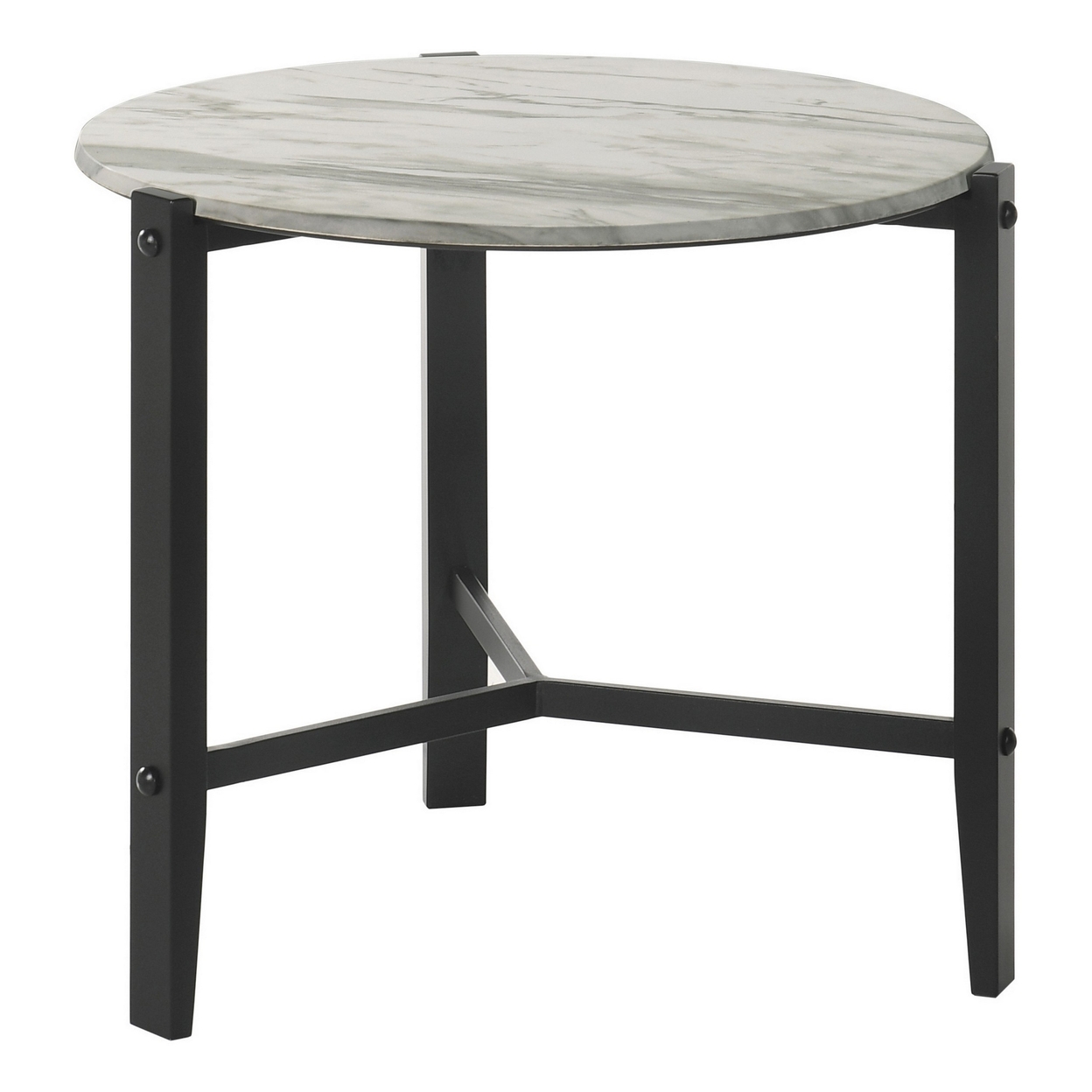 Zuko 24 Inch Round End Table, White Faux Marble Design, Black Legs- Saltoro Sherpi