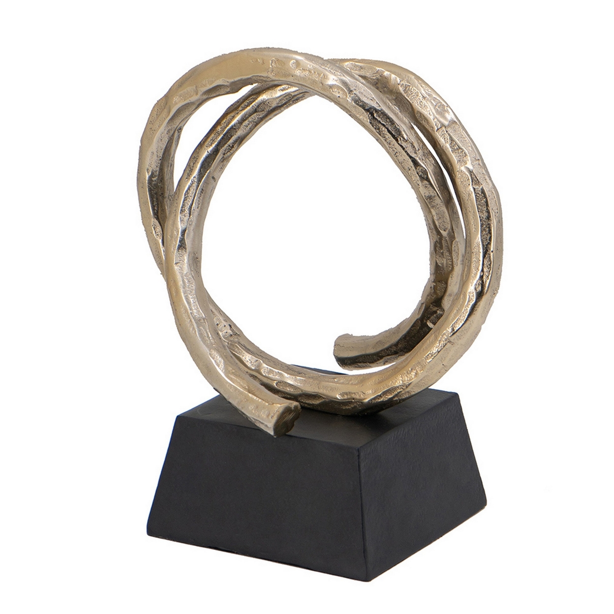 10 Inch Modern Table Sculpture, Bright Gold Aluminum, Intertwined Ring Loop- Saltoro Sherpi