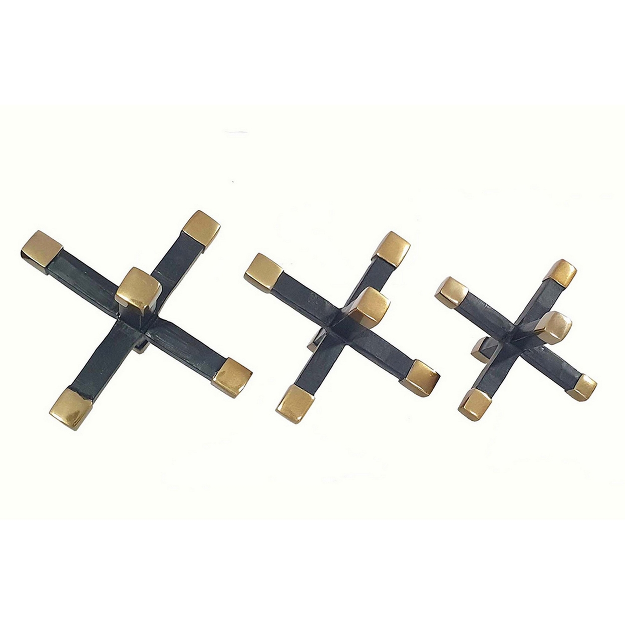 3 Piece Modern Accent Tabletop Decorations, X Shaped Jacks, Black, Gold- Saltoro Sherpi