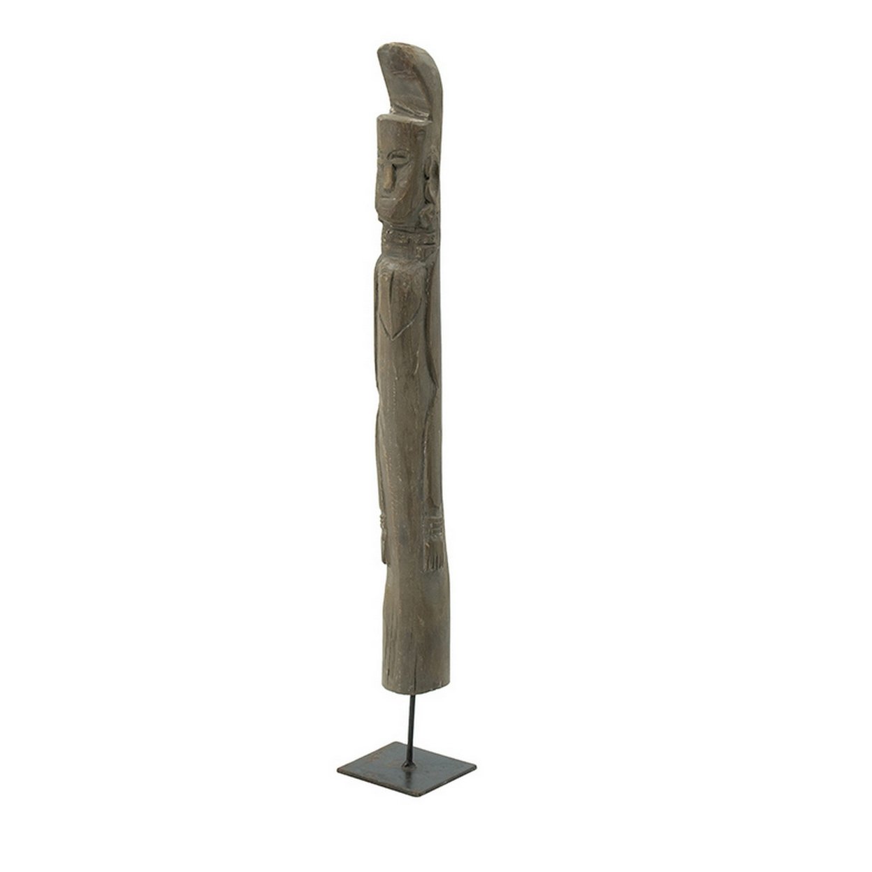 Uovo 28 Inch Decorative Statue, Recycled Wood, Metal Stand, Black, Gray- Saltoro Sherpi