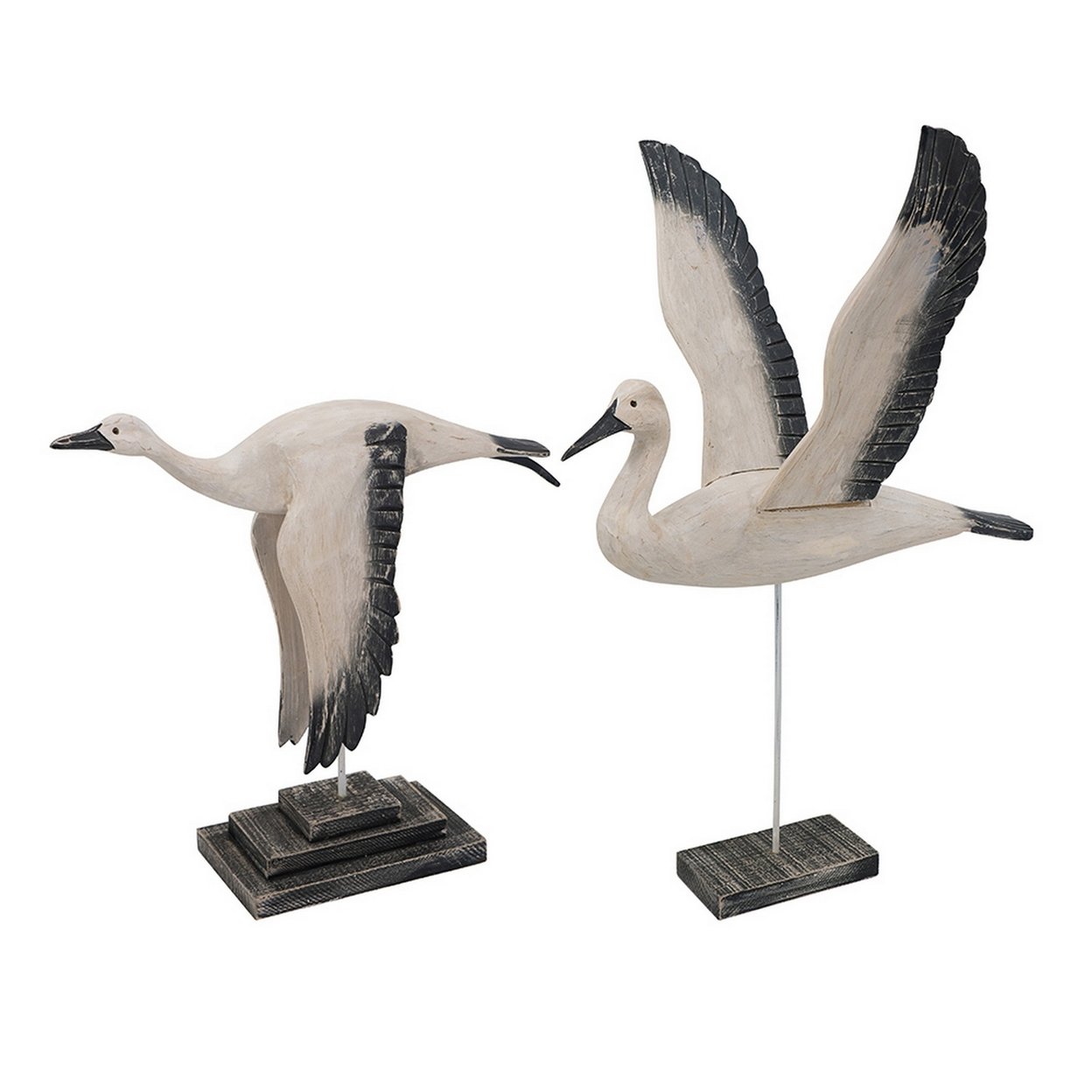 20, 33 Inch Sculpture Set, Birds In Flight, Pine Wood, White And Black- Saltoro Sherpi