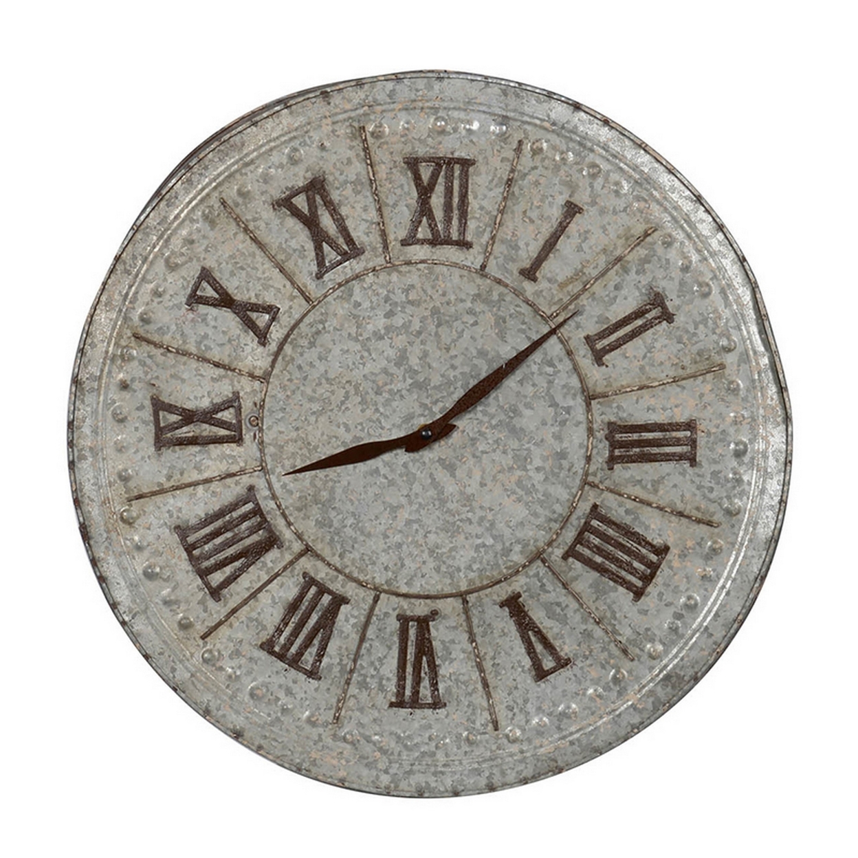 20 Inch Classic Round Wall Clock, Metal, Roman Numerals, Vintage Gray - Saltoro Sherpi