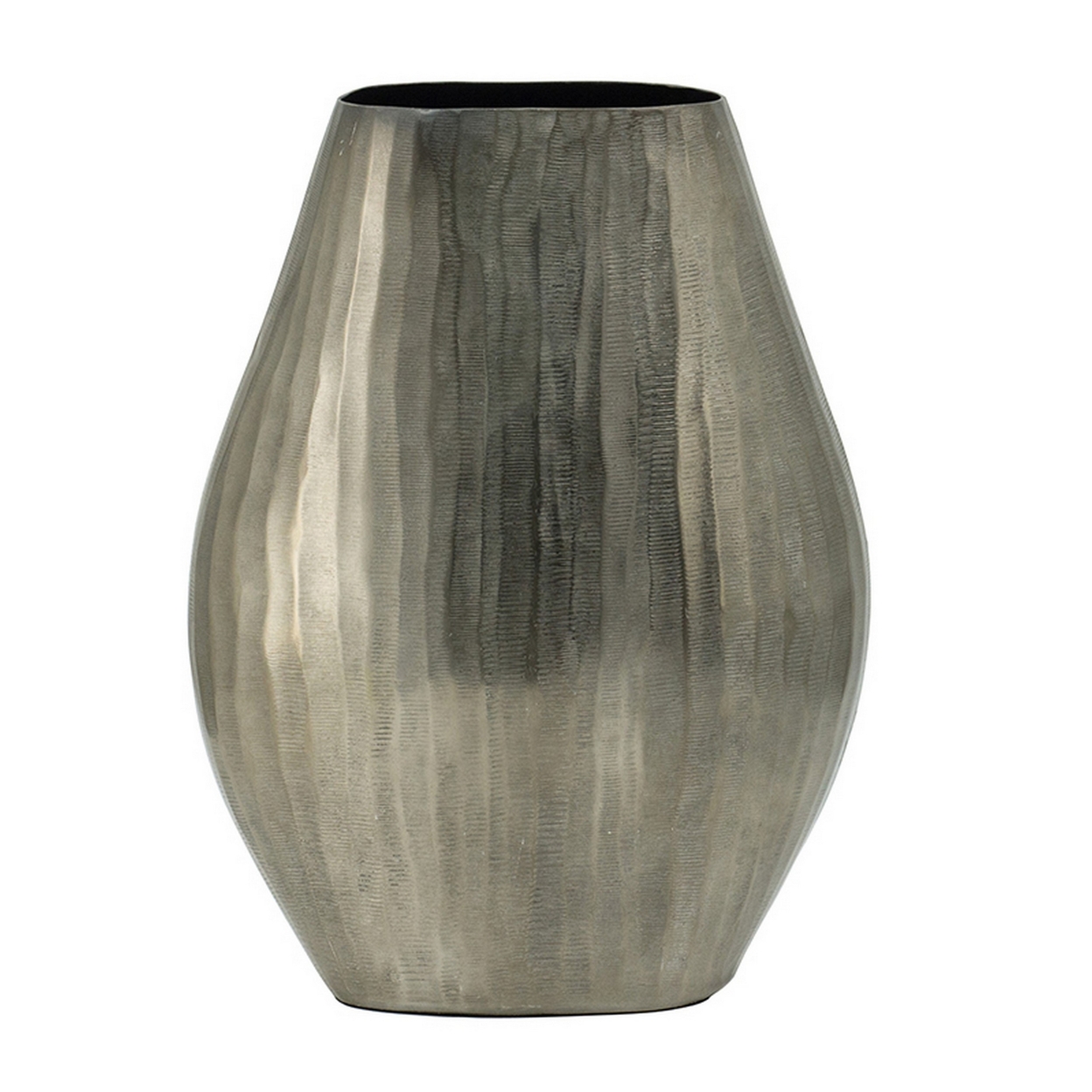 Savi 12 Inch Aluminum Vase, Tall Curved, Antique Textured Gold Black Finish- Saltoro Sherpi