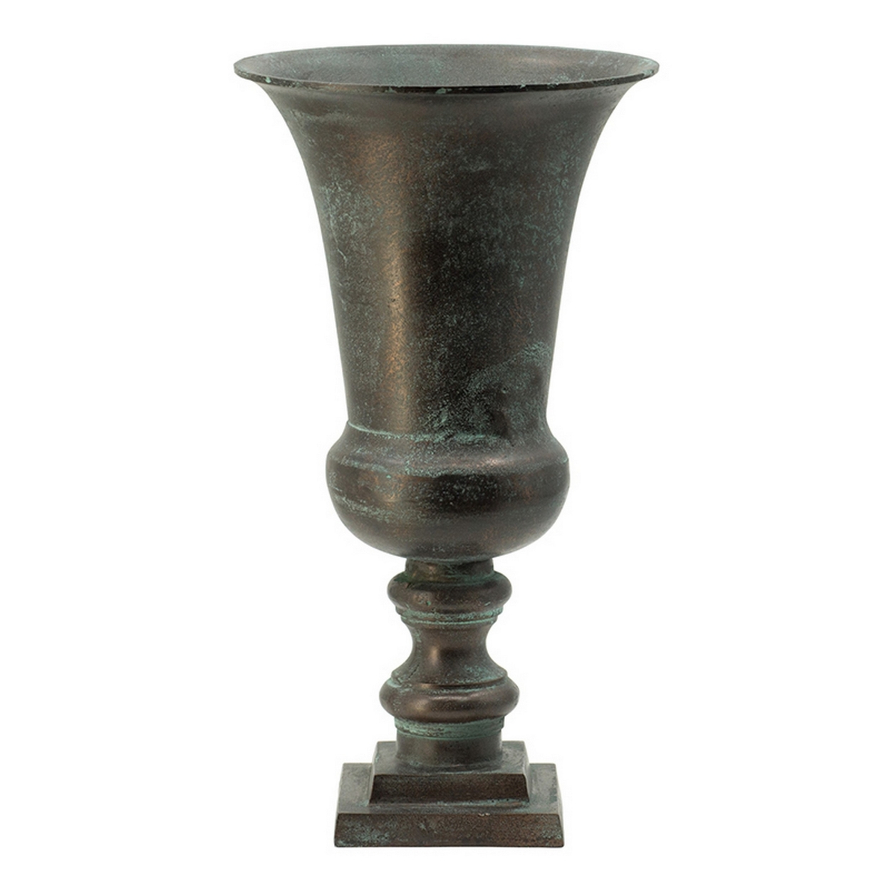 17 Inch Decorative Vase, Patina Finish, Tapered Aluminum Construction, Gray- Saltoro Sherpi