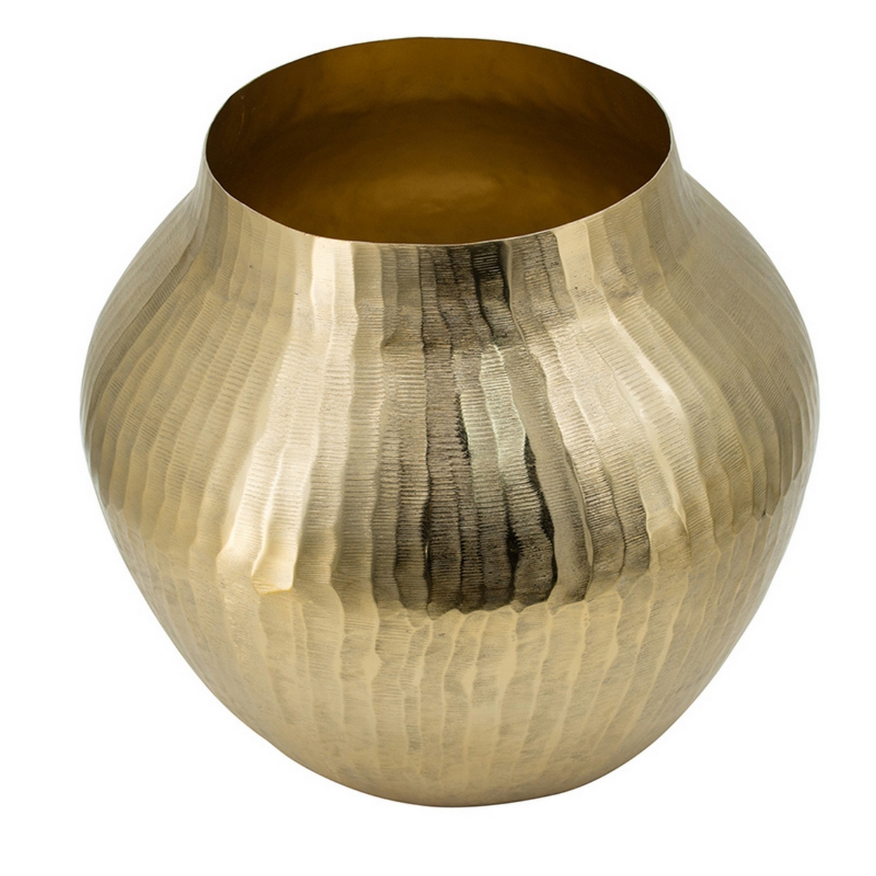 Kria 11 Inch Modern Curved Vase, Hammered Texture, Gold Aluminum Finish- Saltoro Sherpi