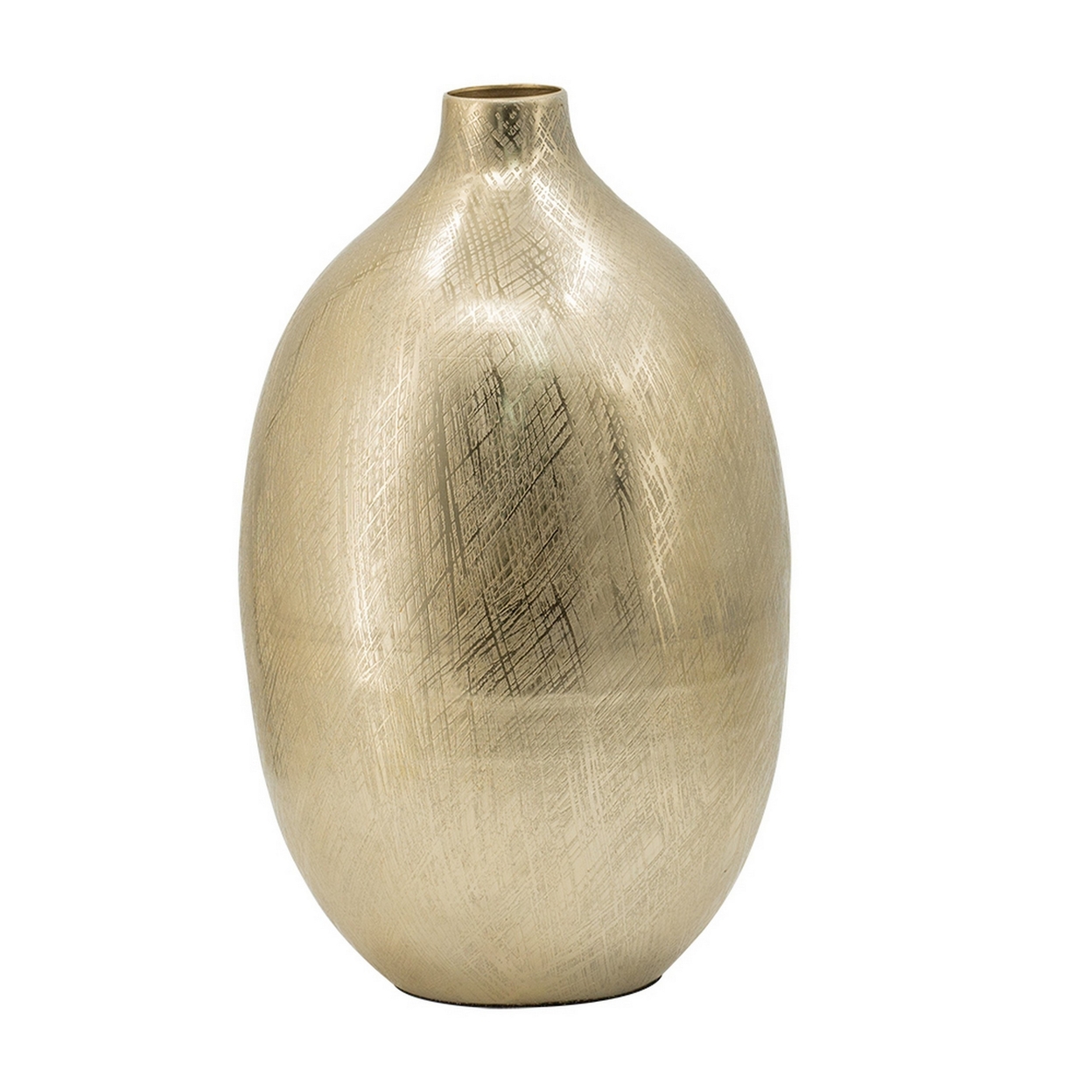 Pansy 14 Inch Modern Vase, Metal, Tall Curved Shape, Bottleneck, Gold - Saltoro Sherpi