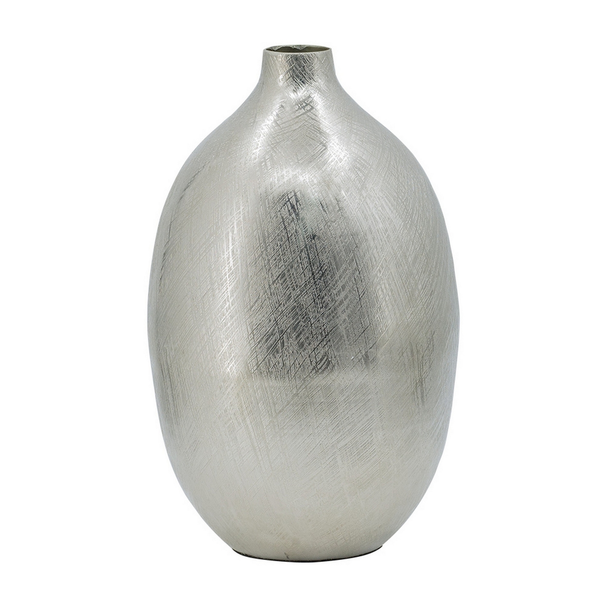 Pansy 14 Inch Modern Vase, Metal, Tall Curved Shape, Bottleneck, Silver - Saltoro Sherpi