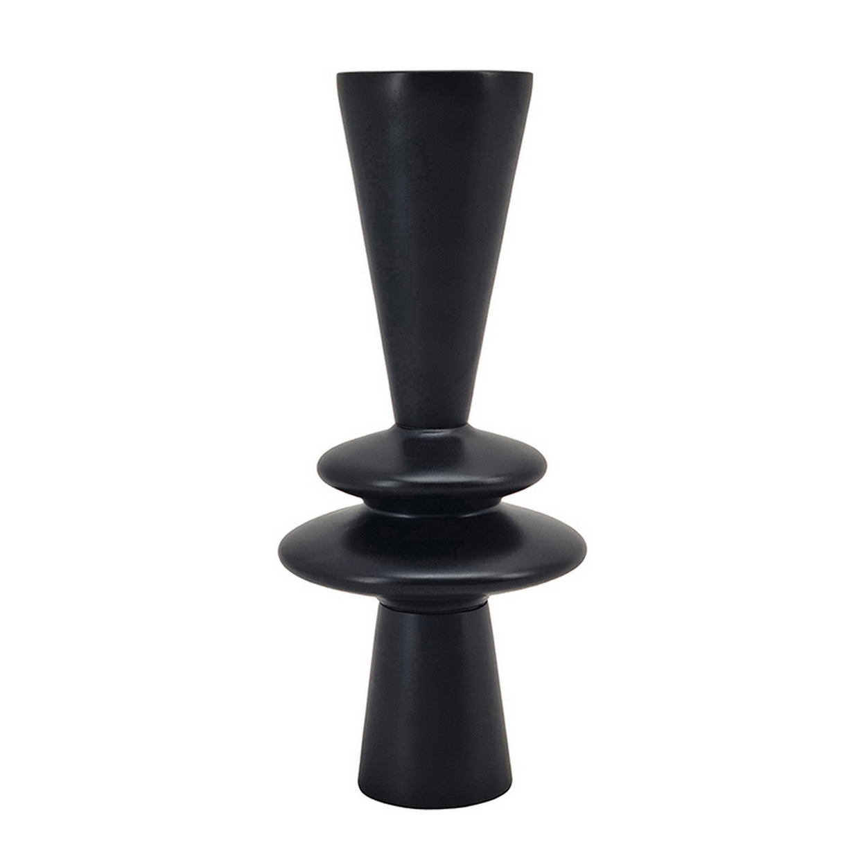 15 Inch Decorative Candle Holder, Pillar Style, Rounded Top, Black- Saltoro Sherpi
