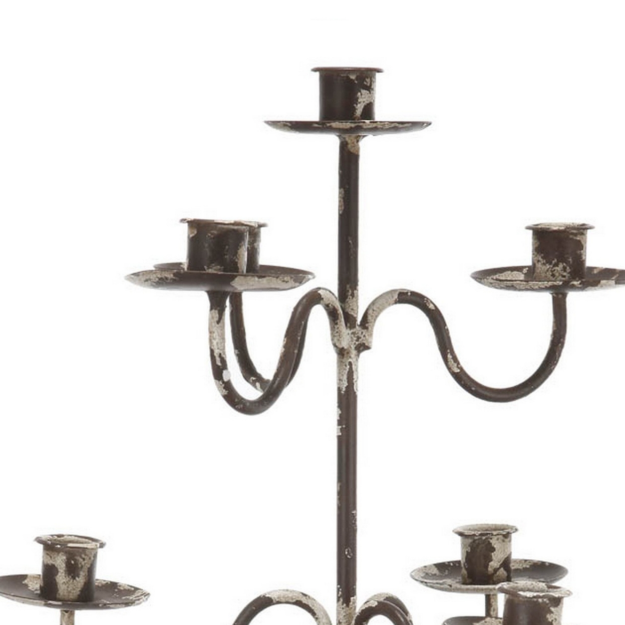 16 Inch Candle Holder With 7 Slots, Candelabra Style Distressed Brown Metal- Saltoro Sherpi