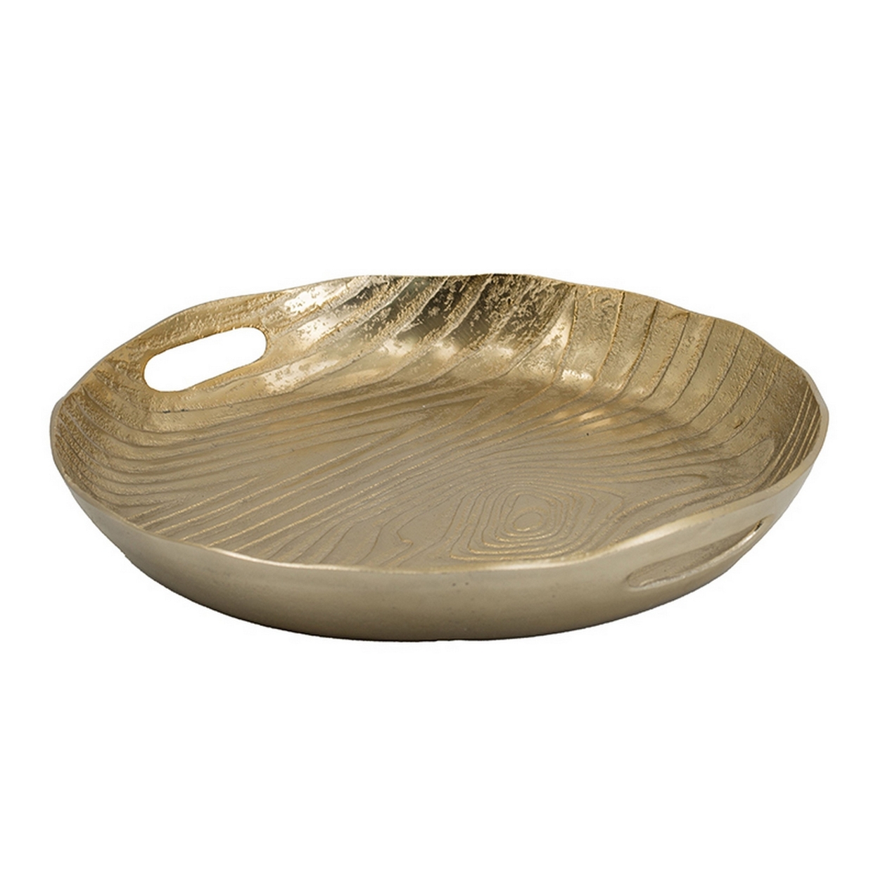 15 Inch Round Decorative Platter Tray, Sloped Rim, Texture Brass Gold - Saltoro Sherpi