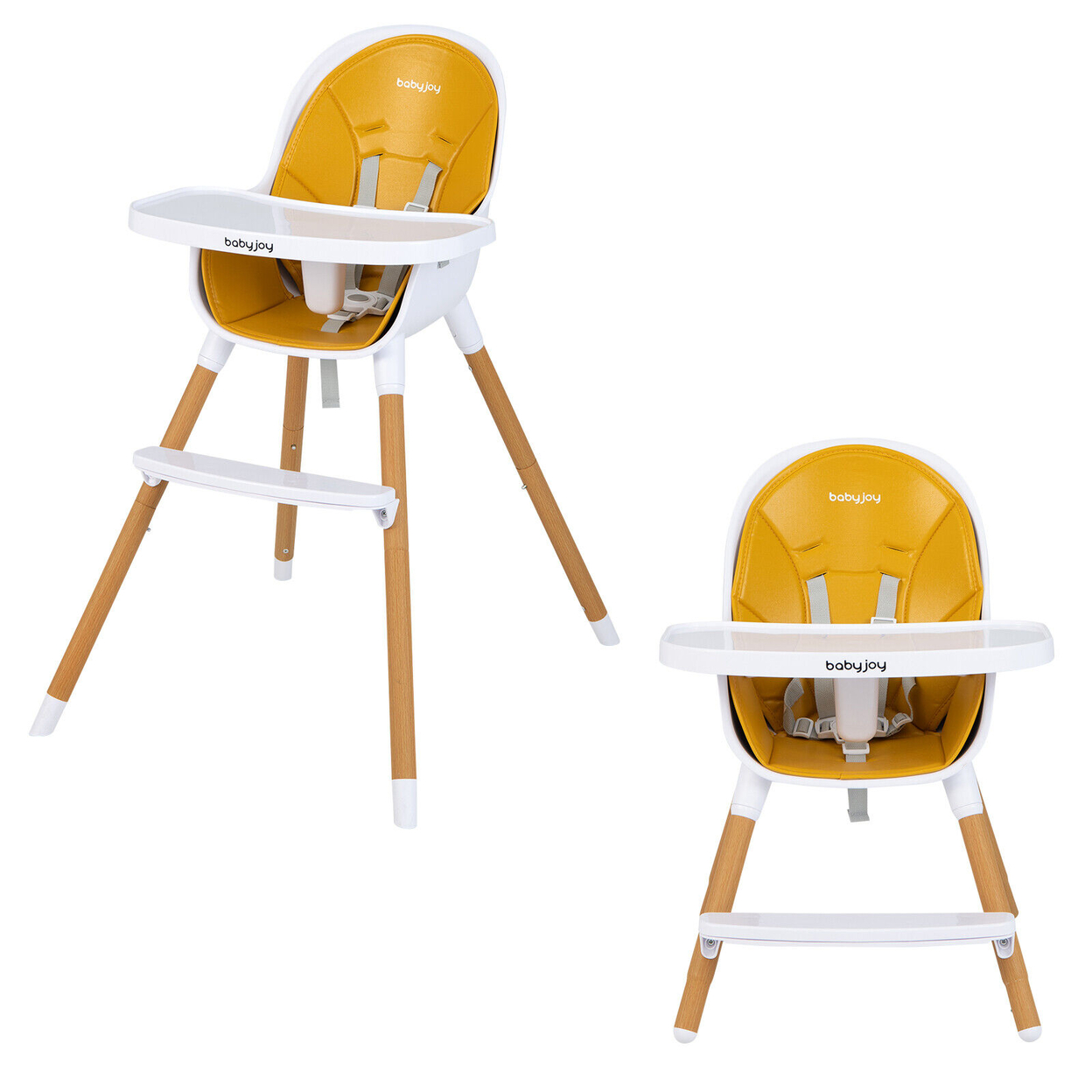 4-in-1 Convertible Baby High Chair Infant Feeding Chair W/Adjustable Tray - Yellow
