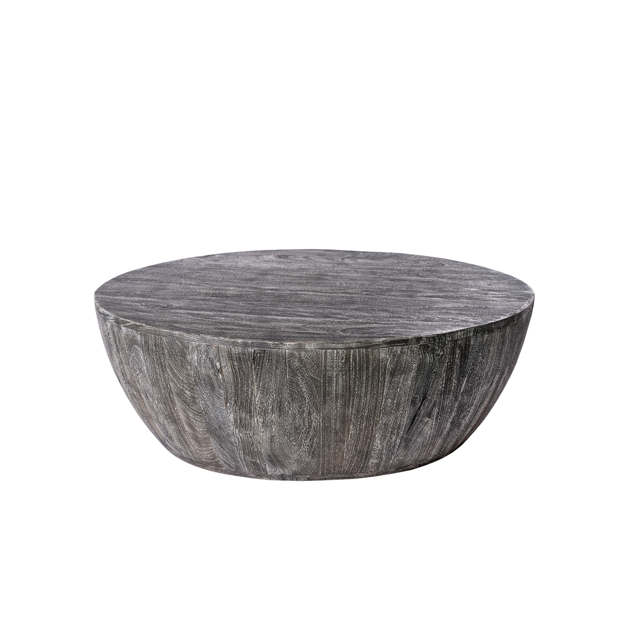 Arthur 36 Inch Farmhouse Style Handcrafted Mango Wood Coffee Table, Round Drum Shape, Sandblasted Black- Saltoro Sherpi