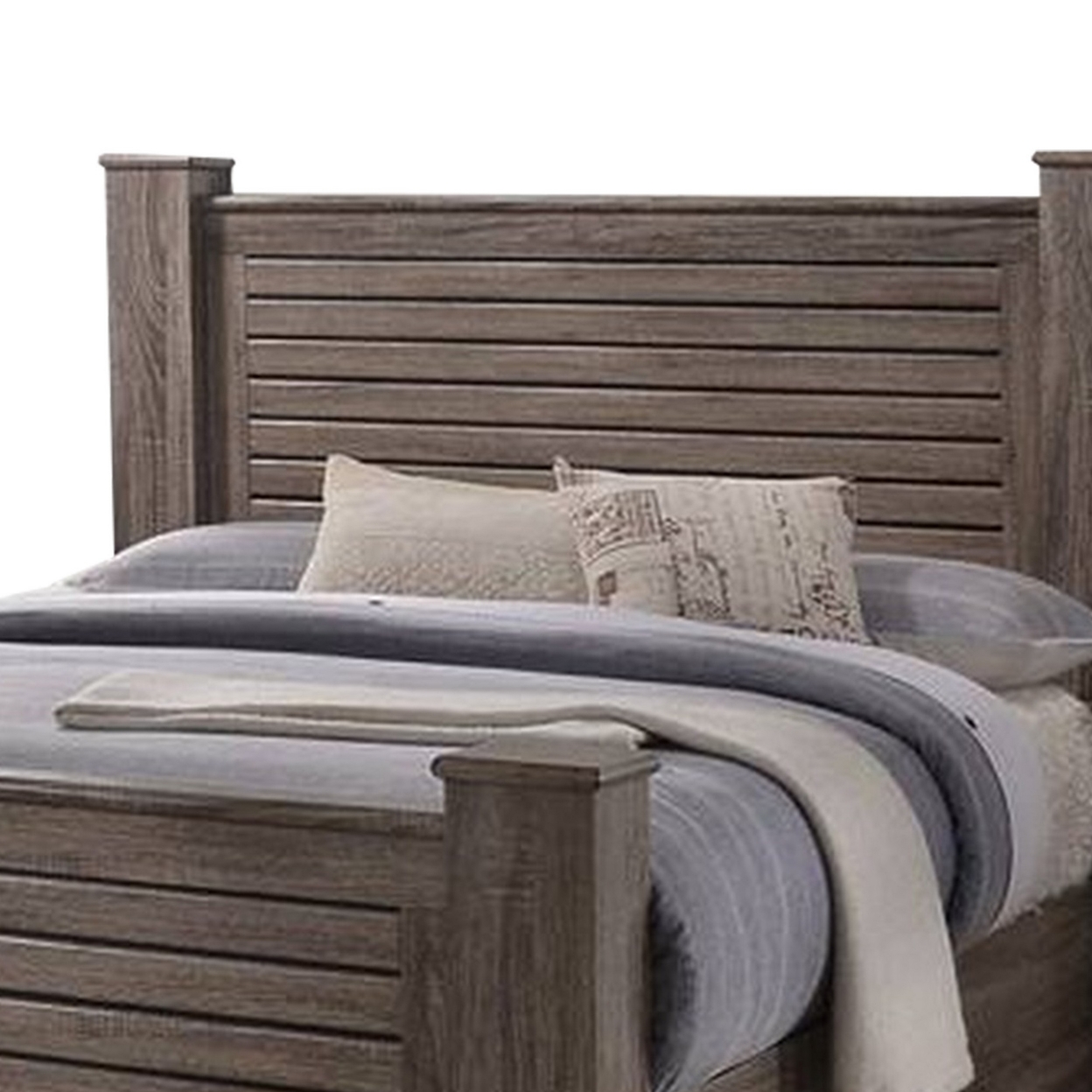 Soma Wood California King Bed With 2 Drawers, Metal Bar Handles, Oak Gray- Saltoro Sherpi