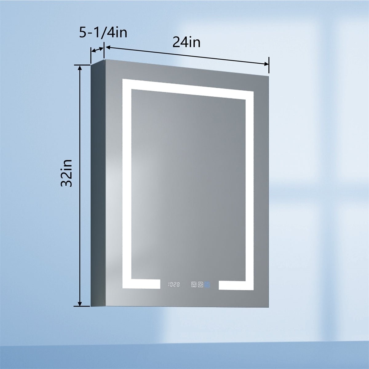 Boost-M2 24 W X 32 H LED Lighted Bathroom Medicine Cabinet With Mirror And Clock - Hinge On Right Side