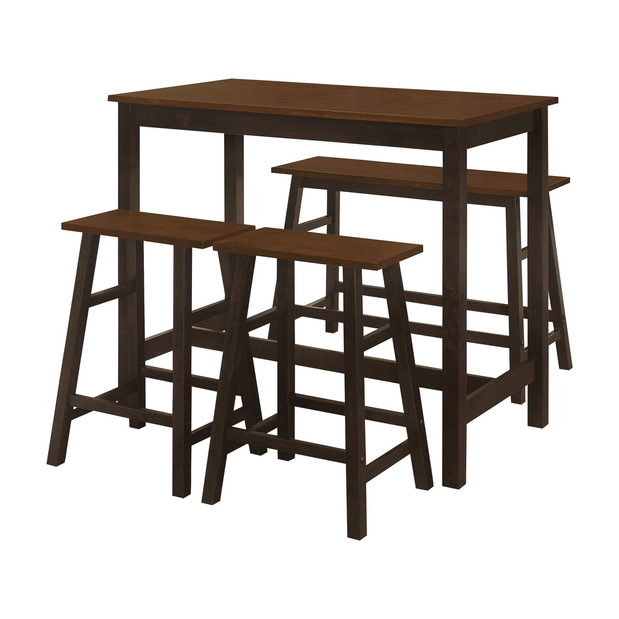 4 Piece Wood Counter Height Dining Set, Trestle Base, Stools, Dark Brown- Saltoro Sherpi