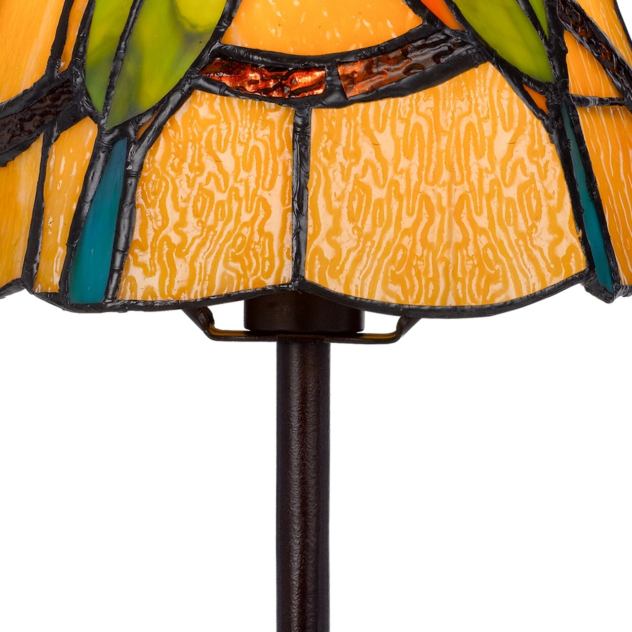 Eli 13 Inch Accent Lamp, Painted Avian Pair Tiffany Style Shade, Multicolor- Saltoro Sherpi