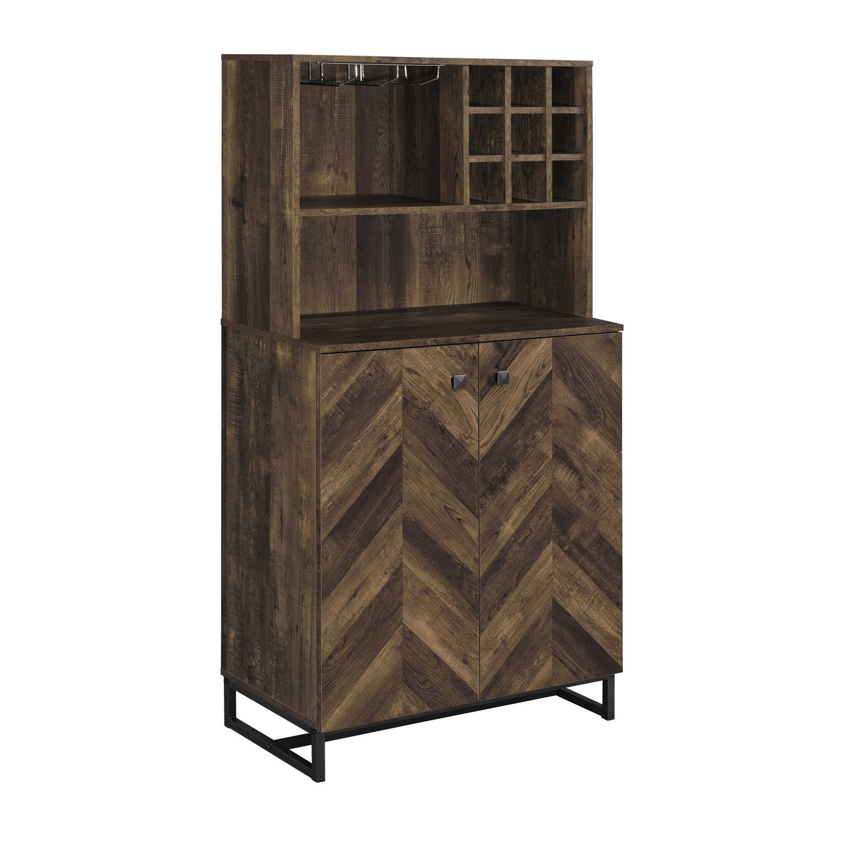 63 Inch Wine Cabinet With Double Doors, 2 Adjustable Shelves, Rich Brown- Saltoro Sherpi