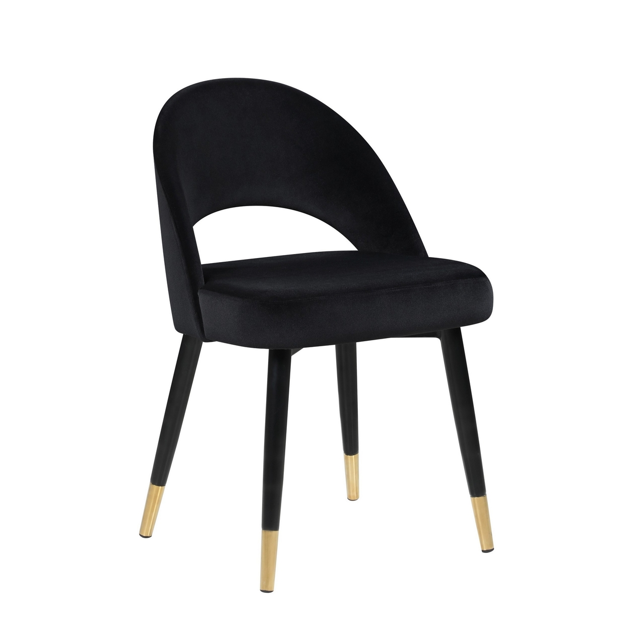 21 Inch Bucket Style Dining Side Chair, Set Of 2, Cut Out Back Black Velvet- Saltoro Sherpi