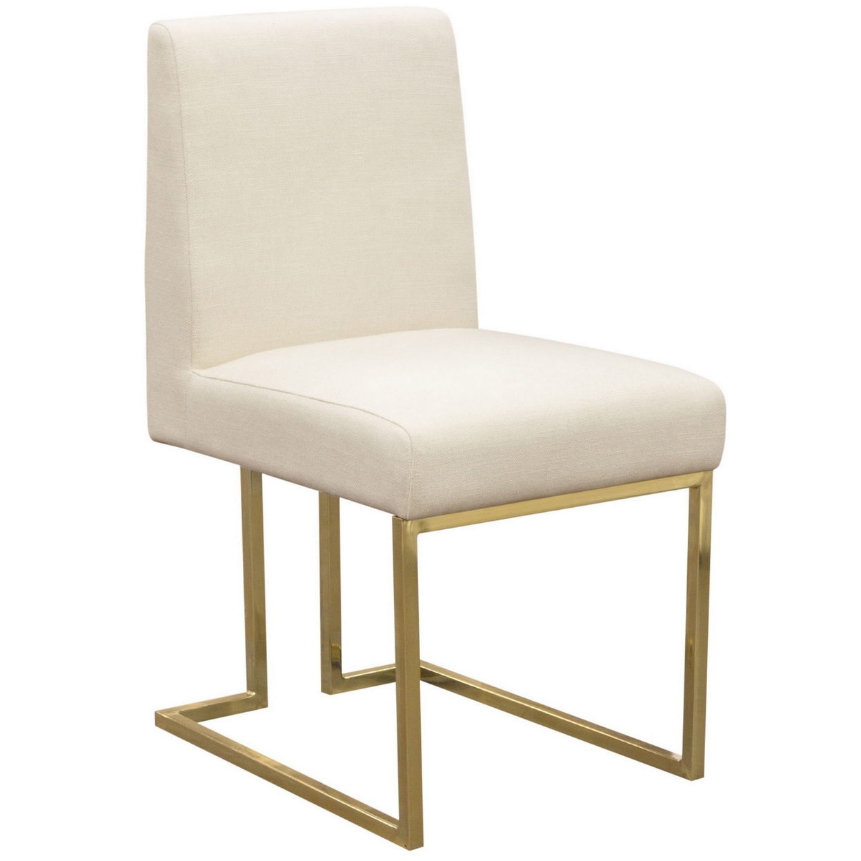 22 Inch Set Of 2 Dining Chairs, Gold Base, Cushioned Seats Cream Upholstery- Saltoro Sherpi