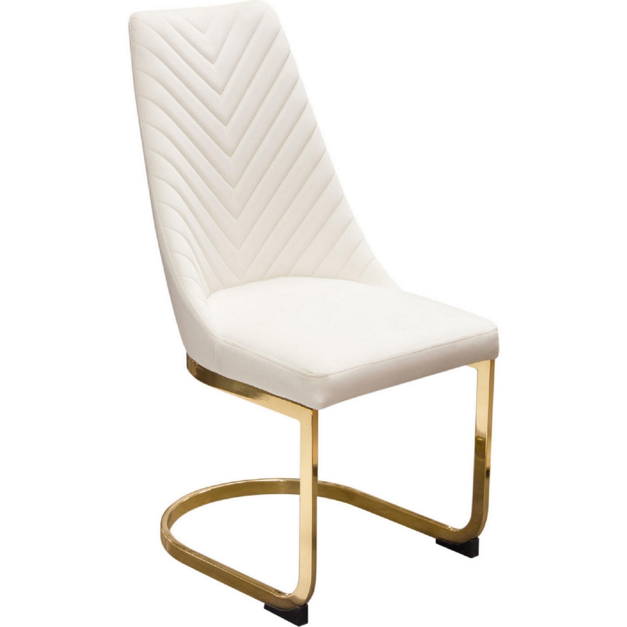 Jima 22 Inch Cantilever Dining Chair, Set Of 2, White Velvet, Gold Base- Saltoro Sherpi