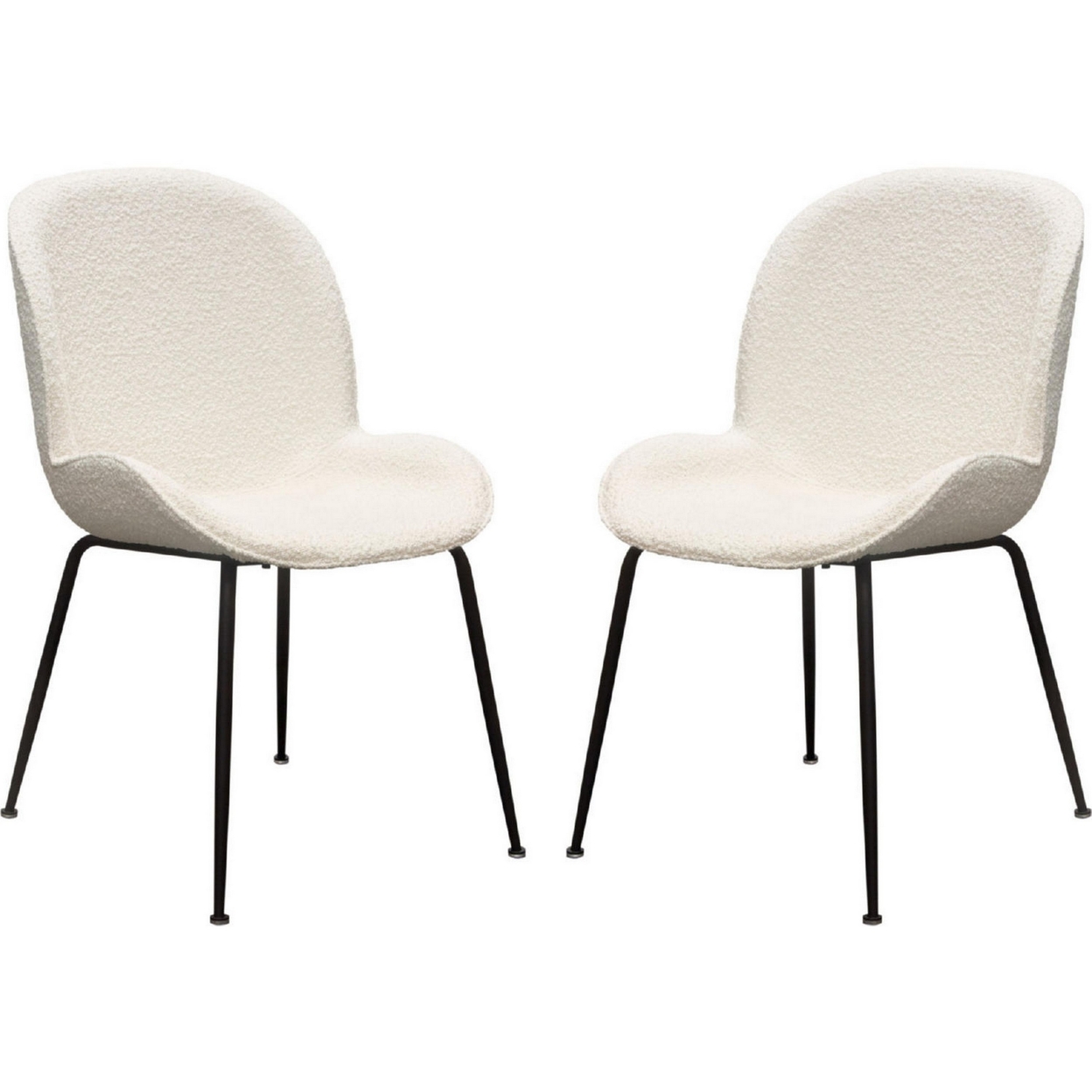 21 Inch Dining Chairs, Set Of 2, Black Metal Legs, Ivory Boucle Upholstery- Saltoro Sherpi