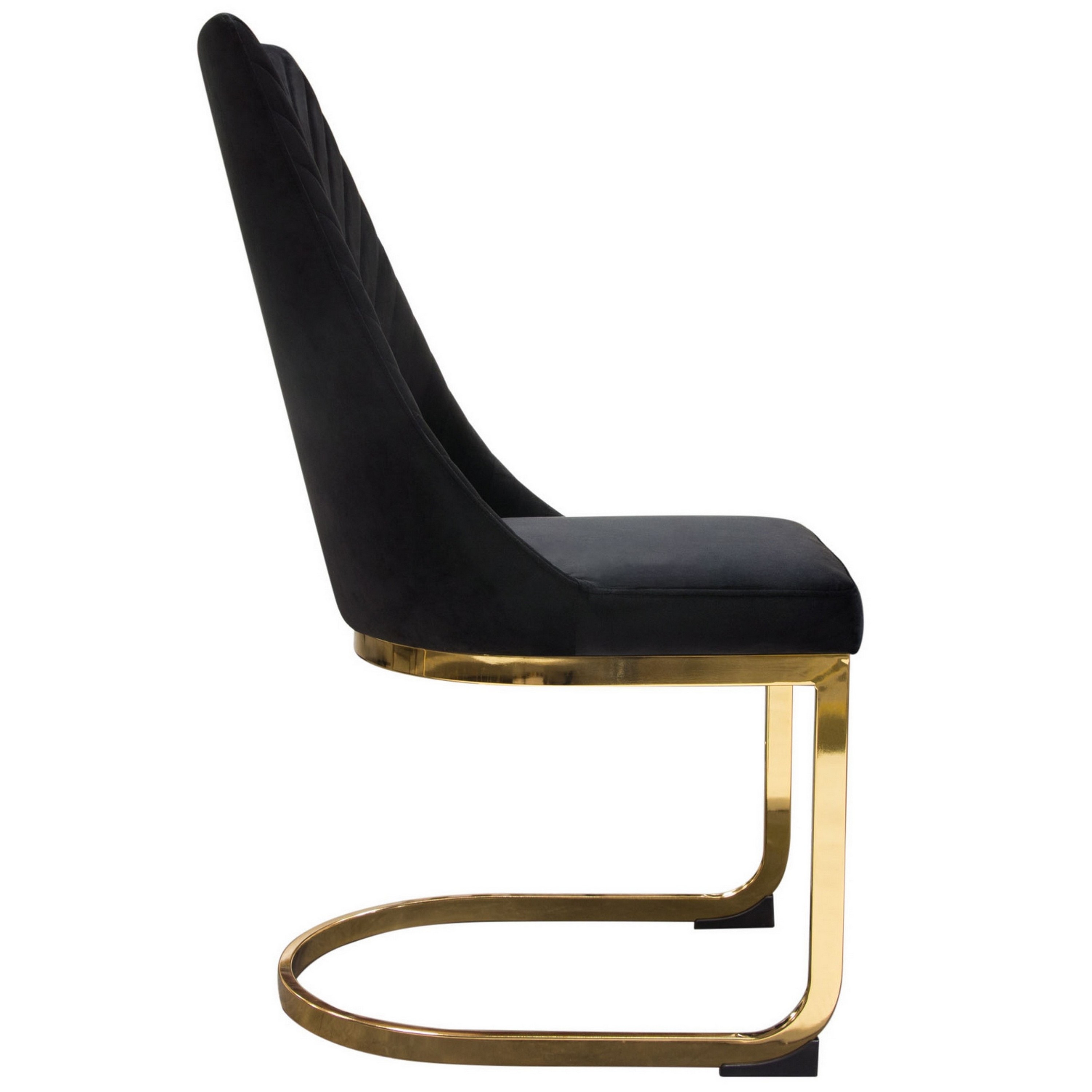 Jima 22 Inch Cantilever Dining Chair, Set Of 2, Black Velvet, Gold Base- Saltoro Sherpi
