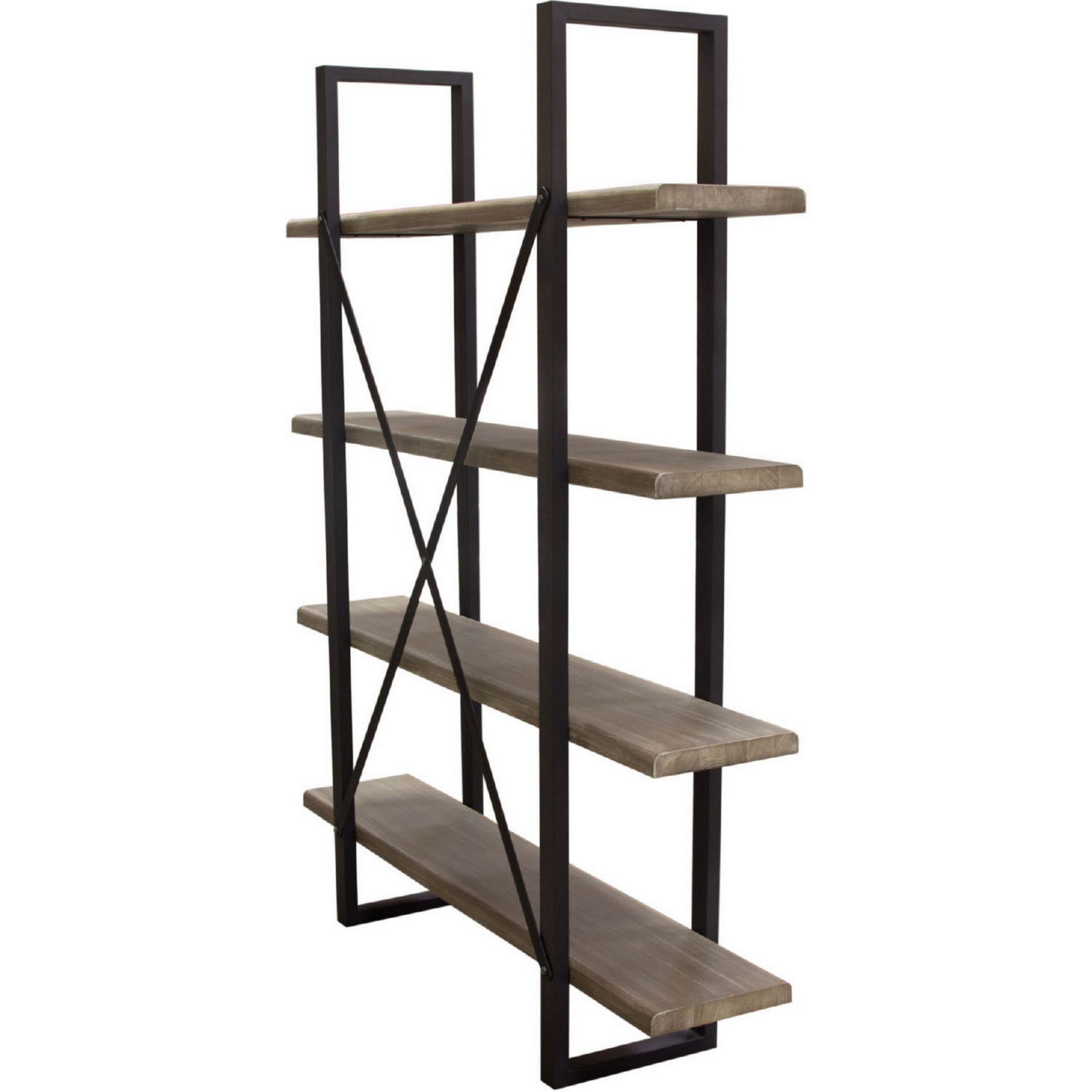 73 Inch Modern Standing Shelf, Industrial Style, 4 Tier, Rustic Oak Brown- Saltoro Sherpi