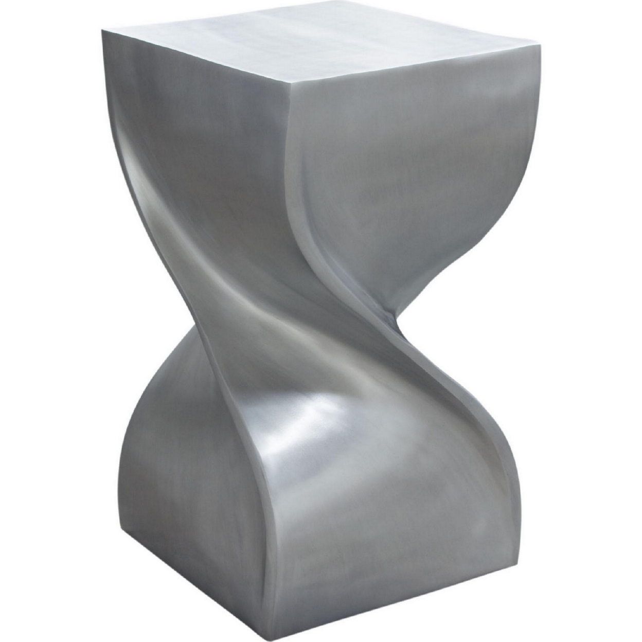 12 Inch Modern Square Accent Table, Hourglass Spiral Shape, Antique Silver- Saltoro Sherpi