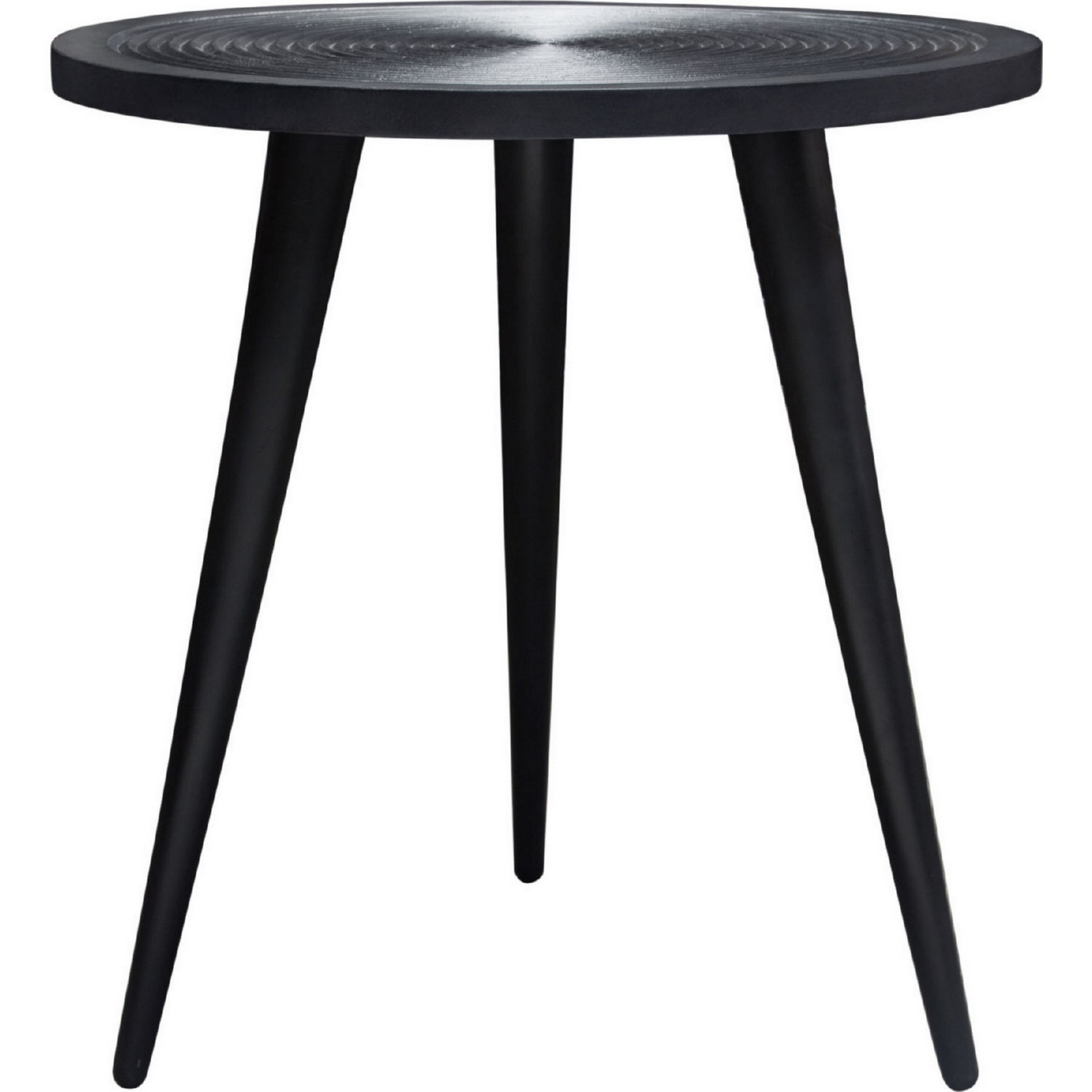 Vio 24 Inch Round Side End Table, Embossed Surface Patterning, Black Wood- Saltoro Sherpi