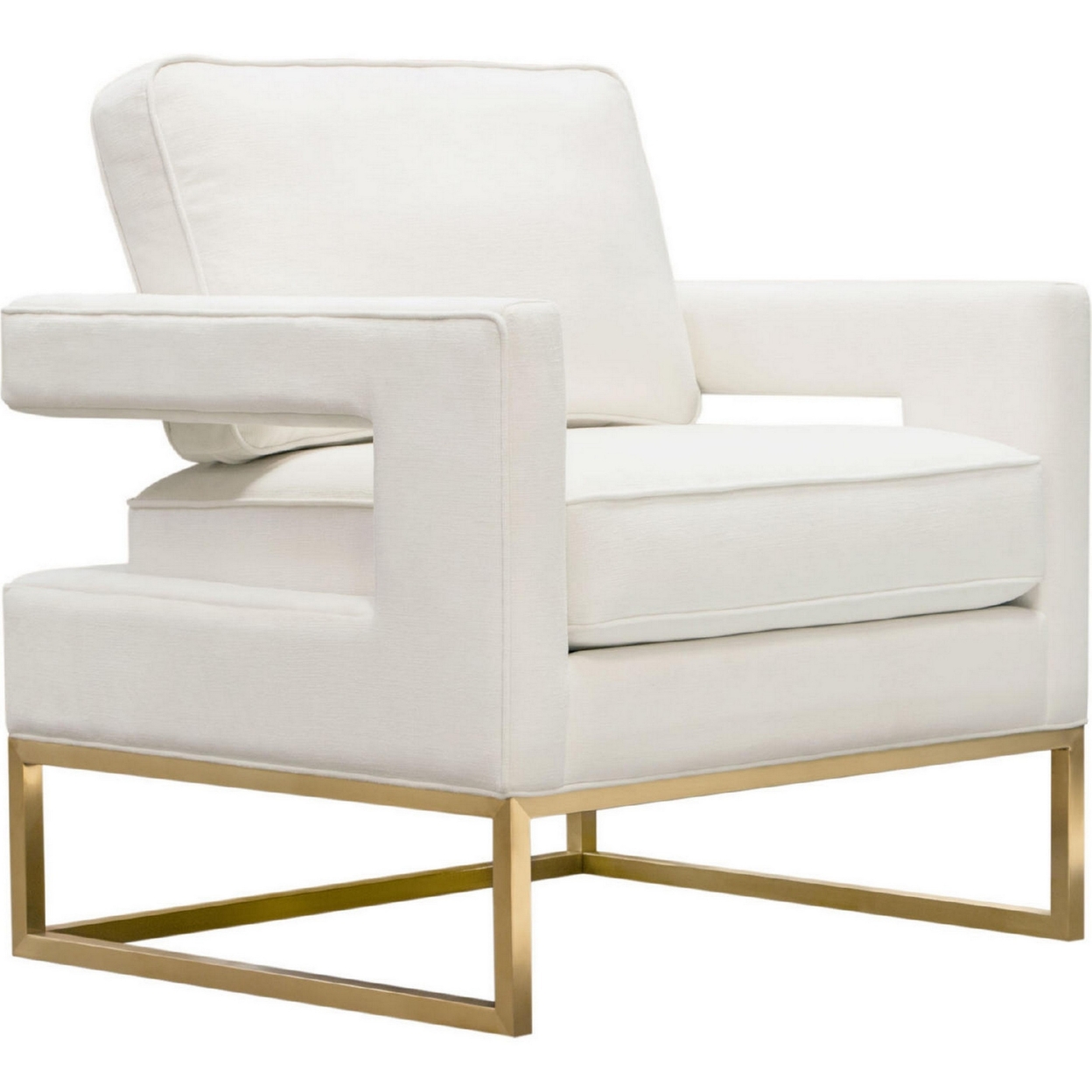 32 Inch Modern Accent Chair, Performance Soft White Velvet, Gold Finish Frame- Saltoro Sherpi