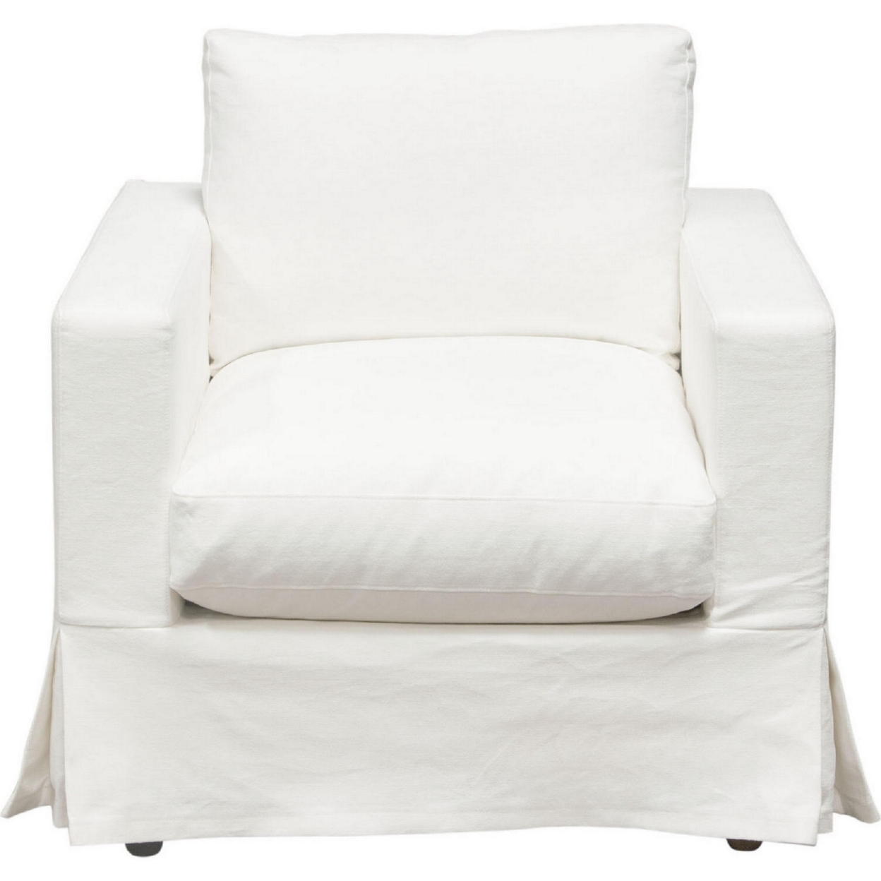 Aiza 35 Inch Armchair, Cushioned Seat And Backrest, Crisp White Slipcover- Saltoro Sherpi