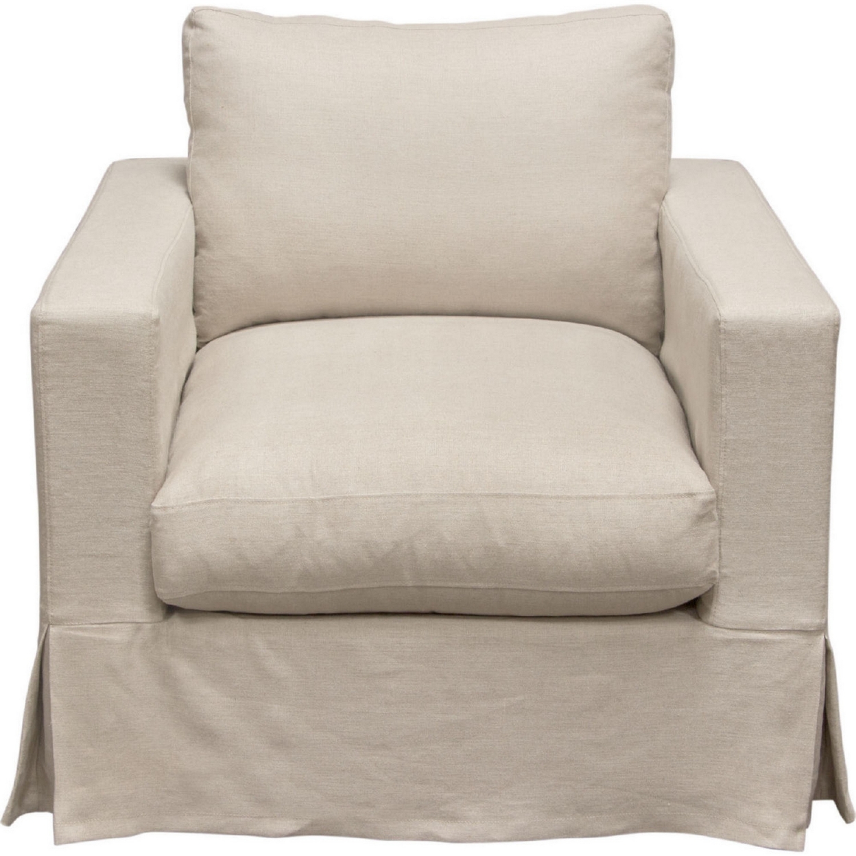Aiza 35 Inch Armchair, Cushioned Seat And Backrest, Sand Beige Slipcover- Saltoro Sherpi