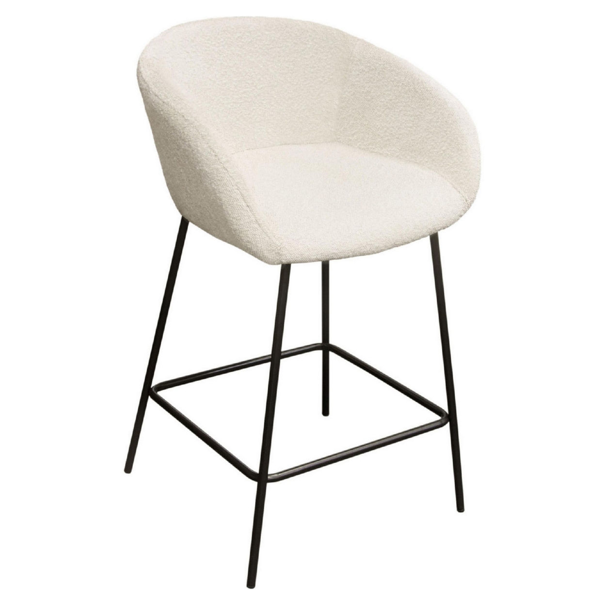 Oke 27 Inch Counter Stool Chair, Set Of 2, Black, Ivory Boucle Upholstery- Saltoro Sherpi
