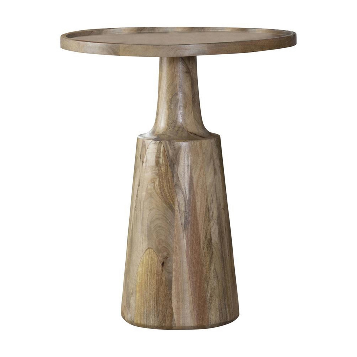 Coch 24 Inch Artisan Accent Table With Round Tabletop, Tapered Base, Brown- Saltoro Sherpi