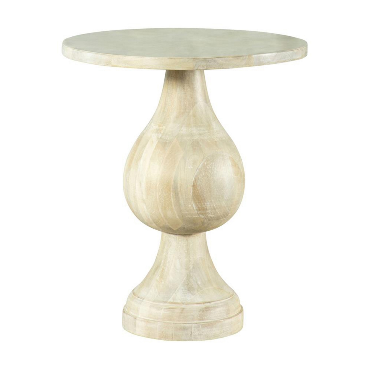 Niko 24 Inch Artisan Round Accent Table, Pedestal Design, Oak White Wood- Saltoro Sherpi