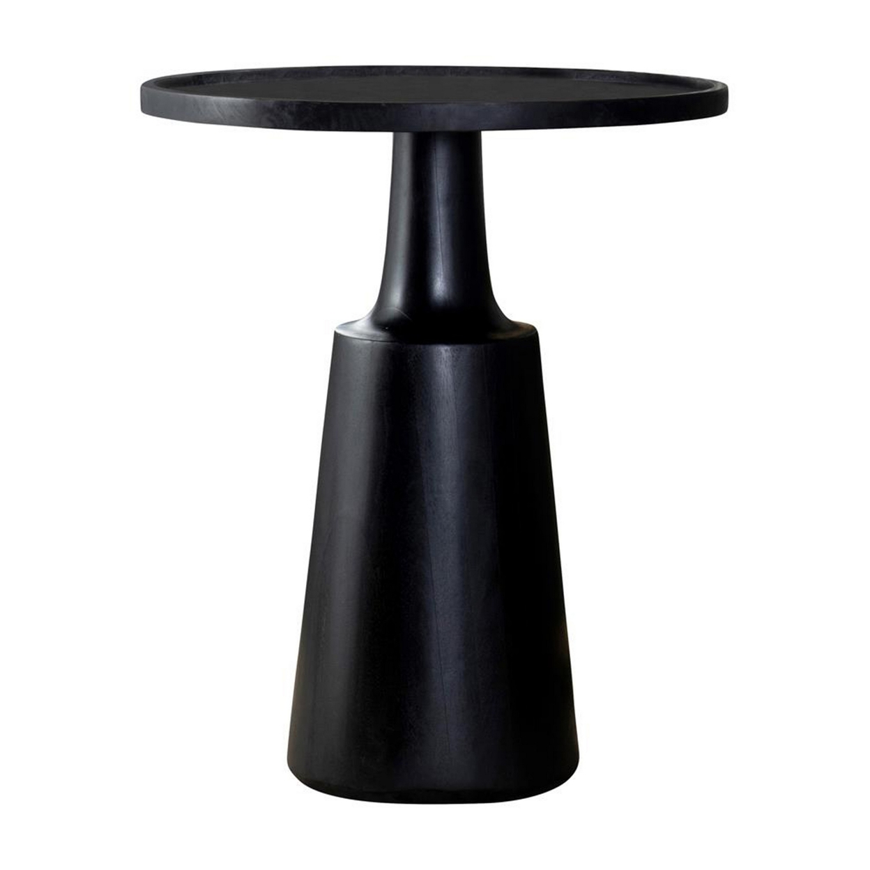Coch 24 Inch Artisan Accent Table With Round Tabletop, Tapered Base, Black- Saltoro Sherpi