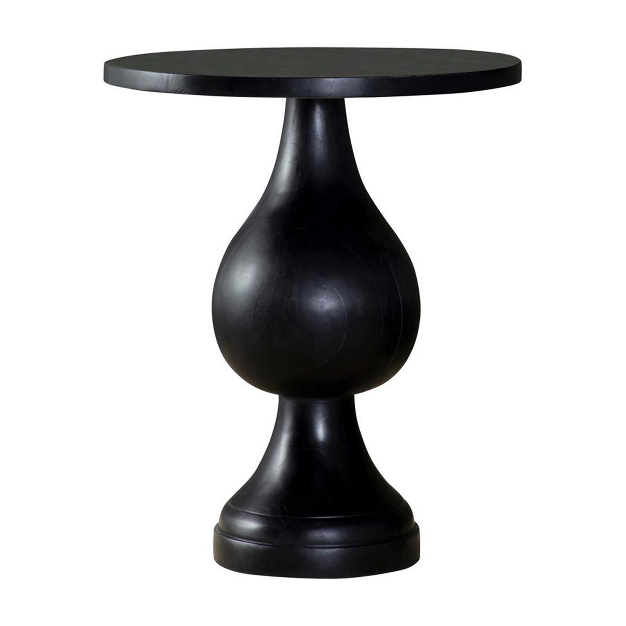 Niko 24 Inch Artisan Round Accent Table, Smooth Pedestal Design, Black Wood- Saltoro Sherpi