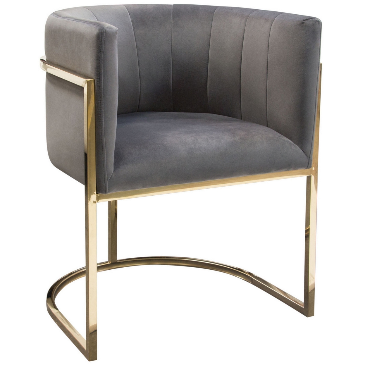 Meha 24 Inch Cantilever Dining Chair, Gray Velvet Upholstery, Gold Frame- Saltoro Sherpi