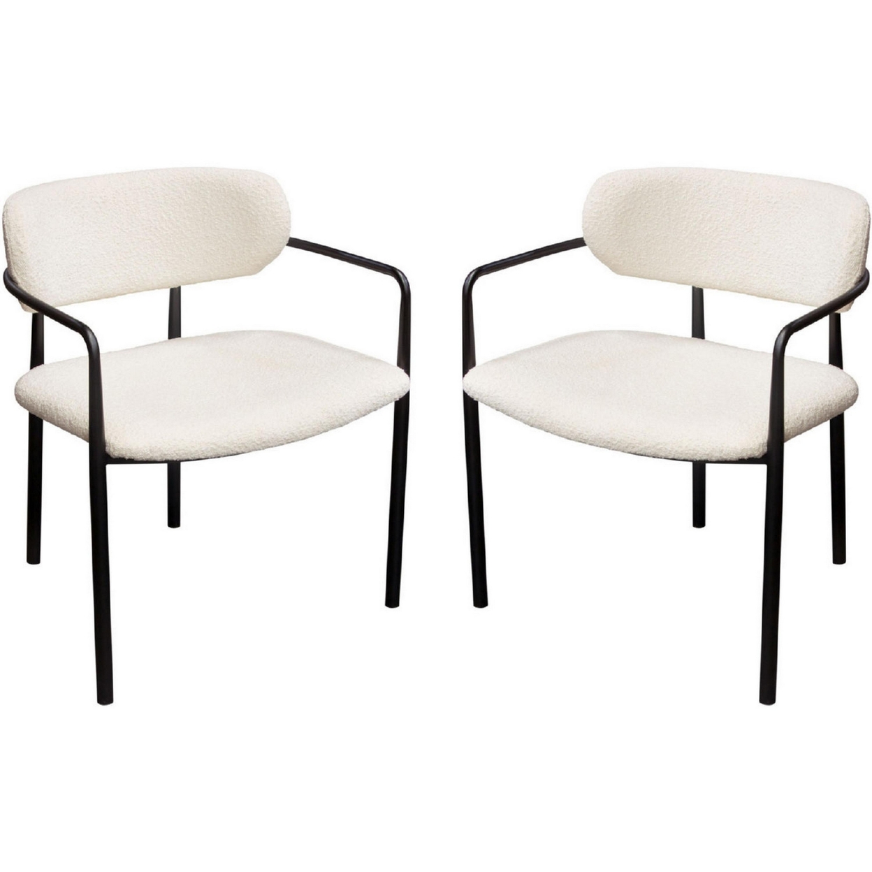 Oke 26 Inch Padded Dining Chair, Set Of 2, Black, Ivory Boucle Upholstery- Saltoro Sherpi