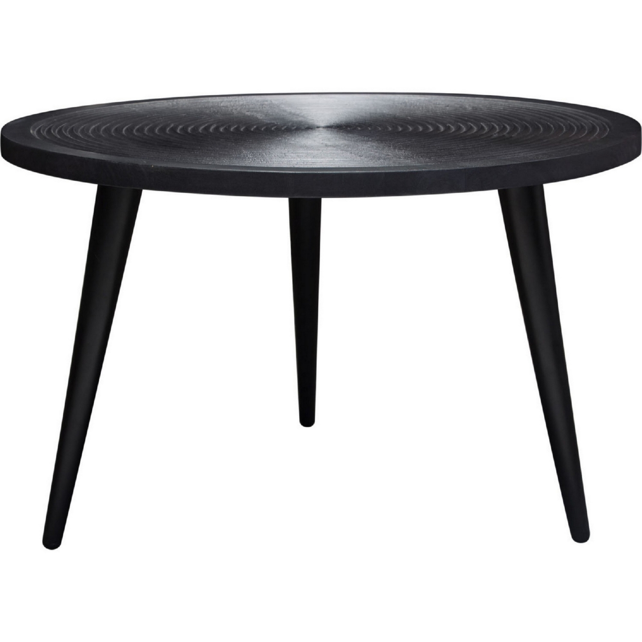 Vio 29 Inch Round Coffee Table, Embossed Surface Patterning, Black Wood- Saltoro Sherpi