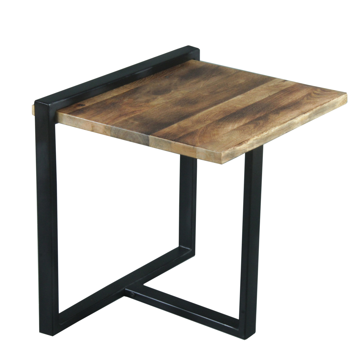 Industrial Minimalistic End Table With Mango Wood Top And Metal Frame, Brown And Black- Saltoro Sherpi