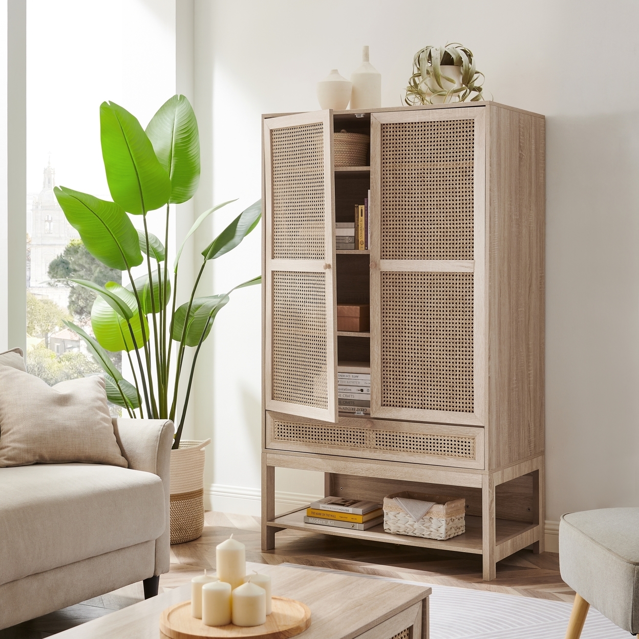 Lariah Storage Cabinet, Wardrobe Dresser, Natural