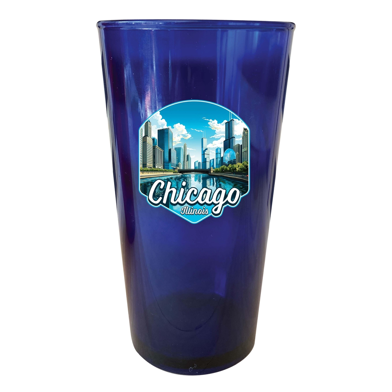 Chicago Illinois A Souvenir Plastic 16 Oz Pint - Blue,,Single