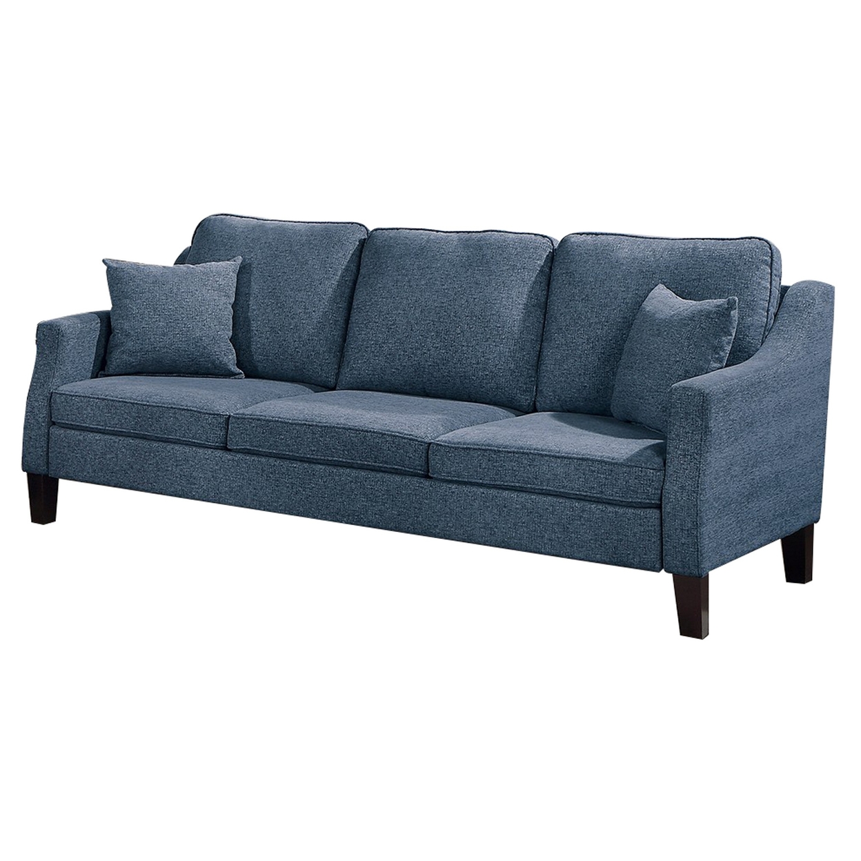 Gaia 2 Piece Sofa And Loveseat Set, 4 Throw Pillows, Cushioned Navy Blue- Saltoro Sherpi