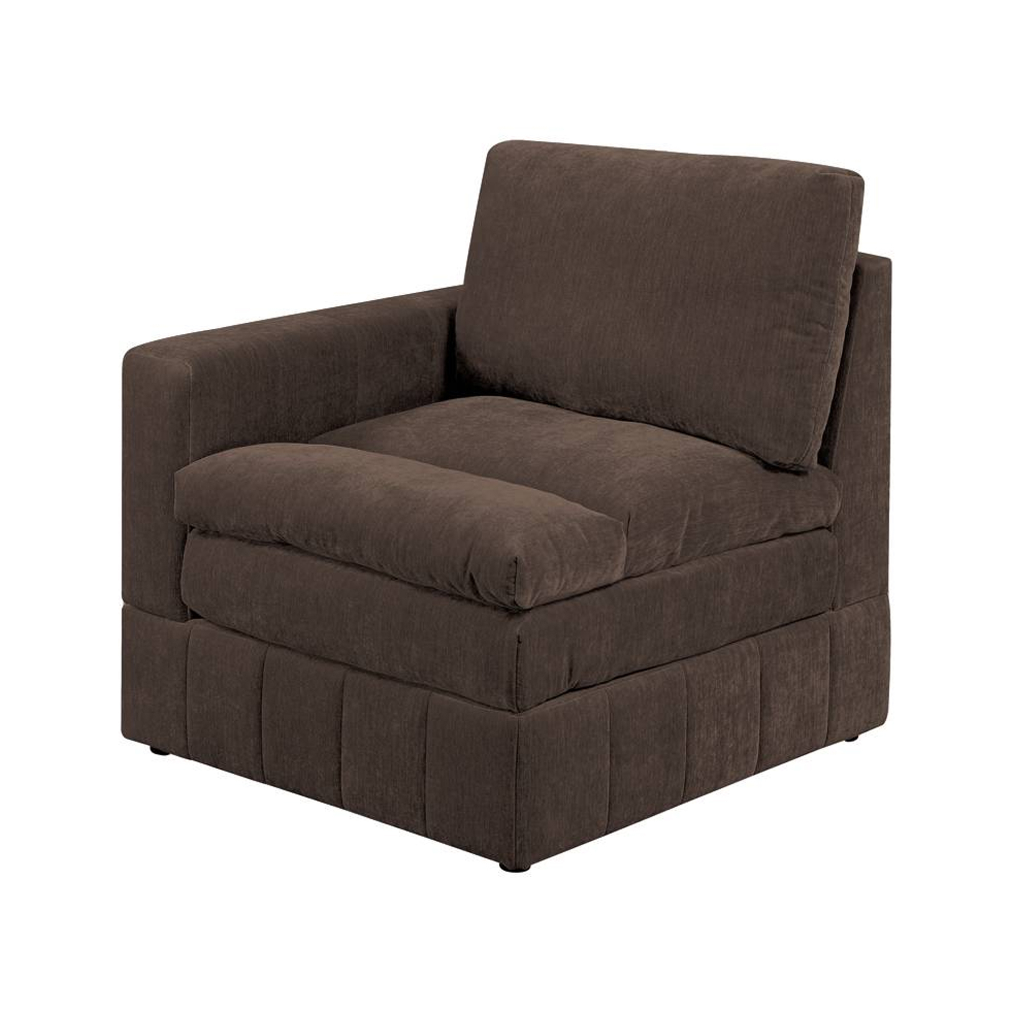 Luna 33 Inch Modular 1 Arm Corner Chair, Triple Plush Cushion Seat Brown- Saltoro Sherpi
