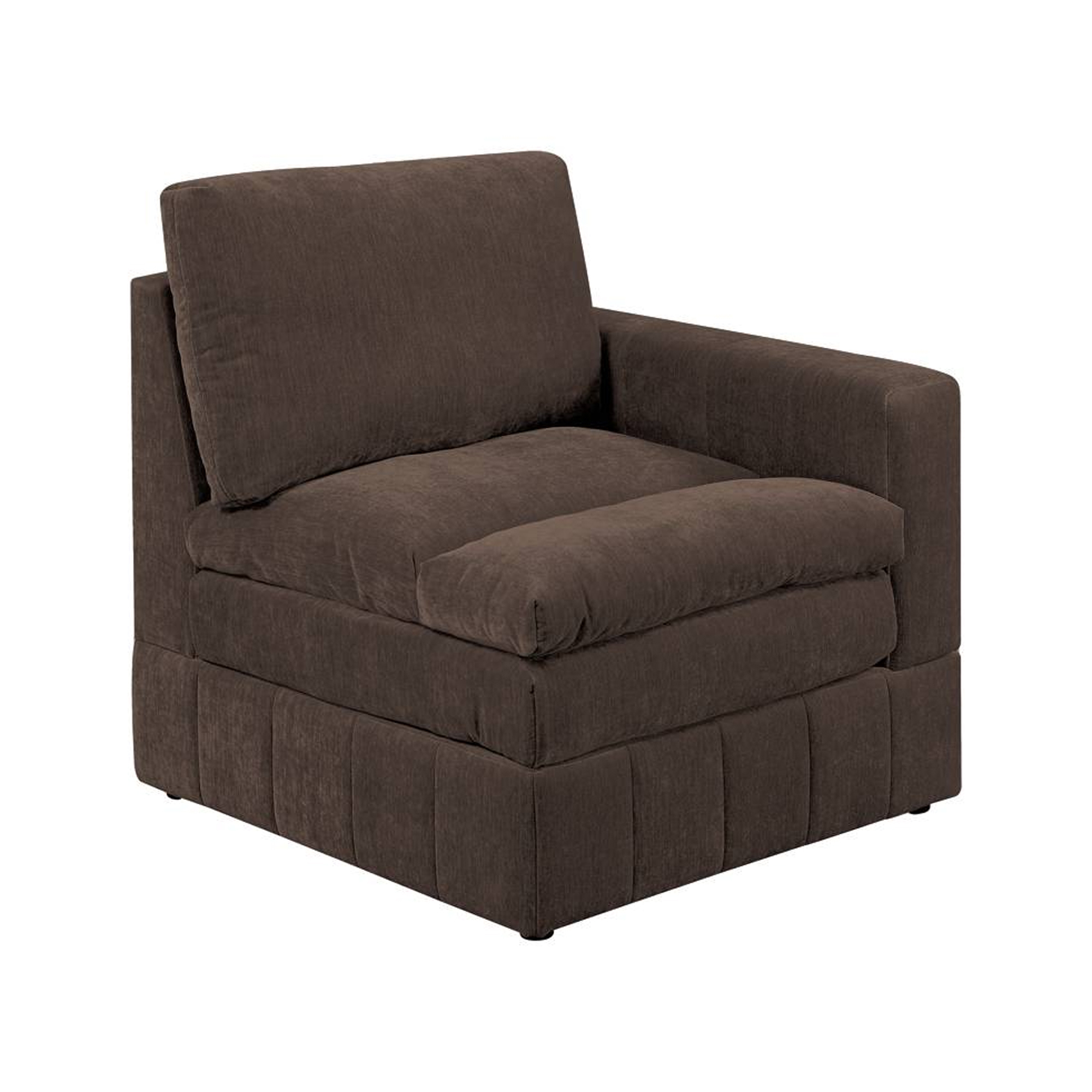 Luna 33 Inch Modular 1 Arm Corner Chair, Triple Plush Cushion Seat Brown- Saltoro Sherpi