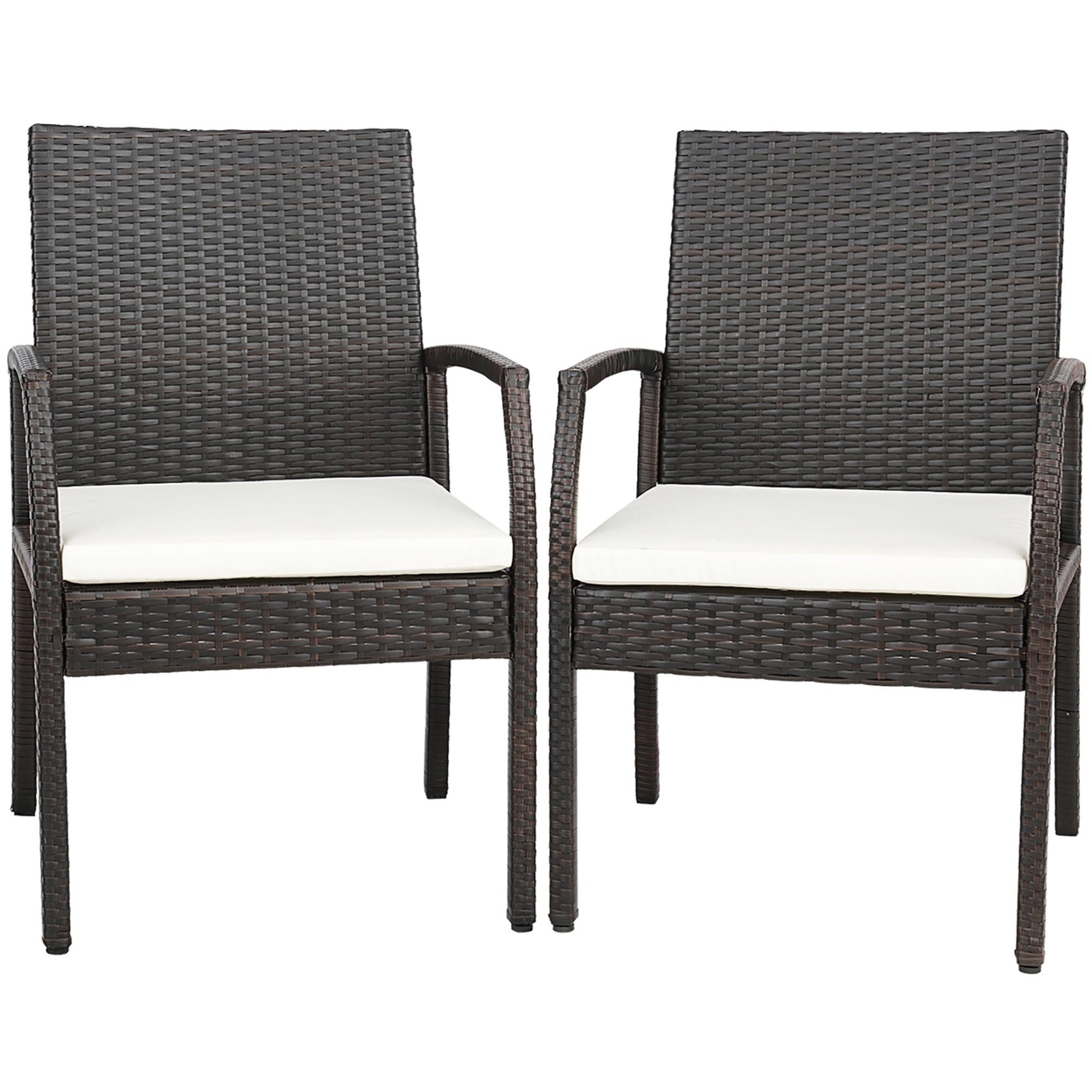 2PCS Patio PE Rattan Wicker Dining Armchairs Outdoor Chair W/ Removable Cushion
