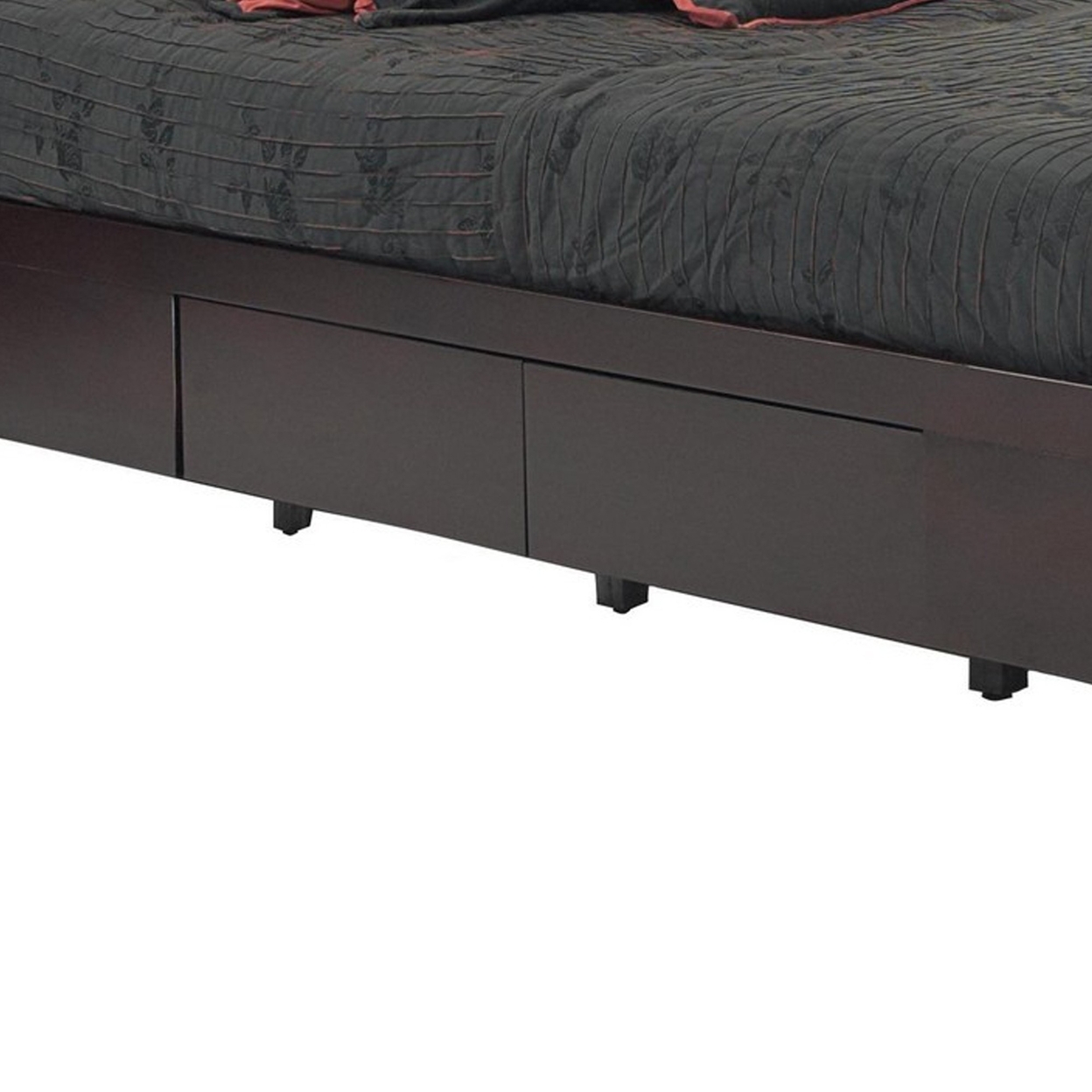 Klio Full Size Bed, 4 Storage Drawers, Low Profile, Dark Brown Mahogany- Saltoro Sherpi