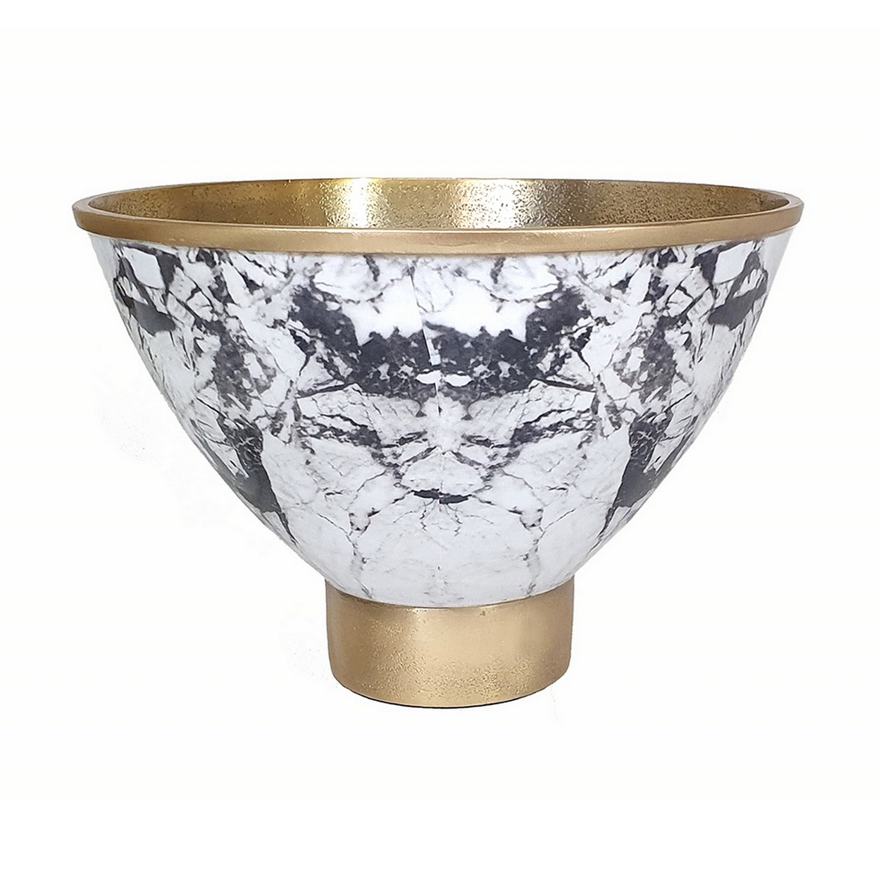 Sinzo 10 Inch Tapered Bowl, Gold Aluminum, Textured Design, Black, White - Saltoro Sherpi